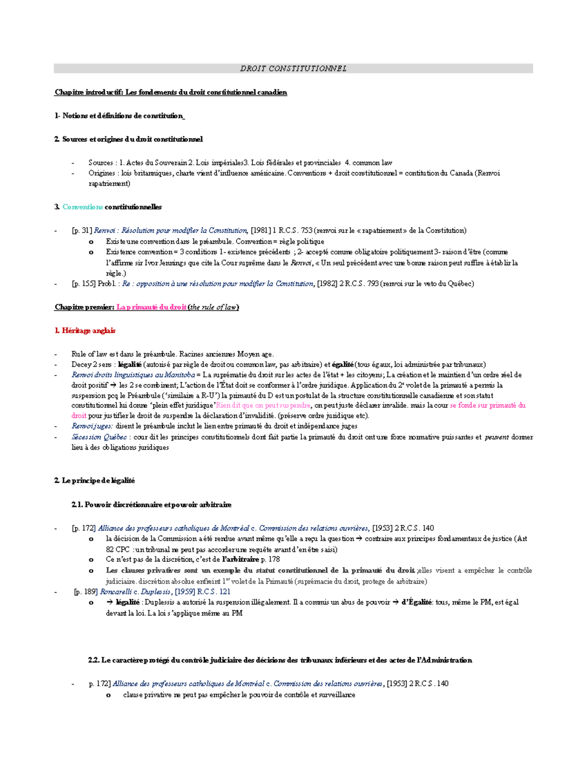 Constitutionnel 1 Plan De Cours Annoté Par Thème Avec Jurisprudence ...