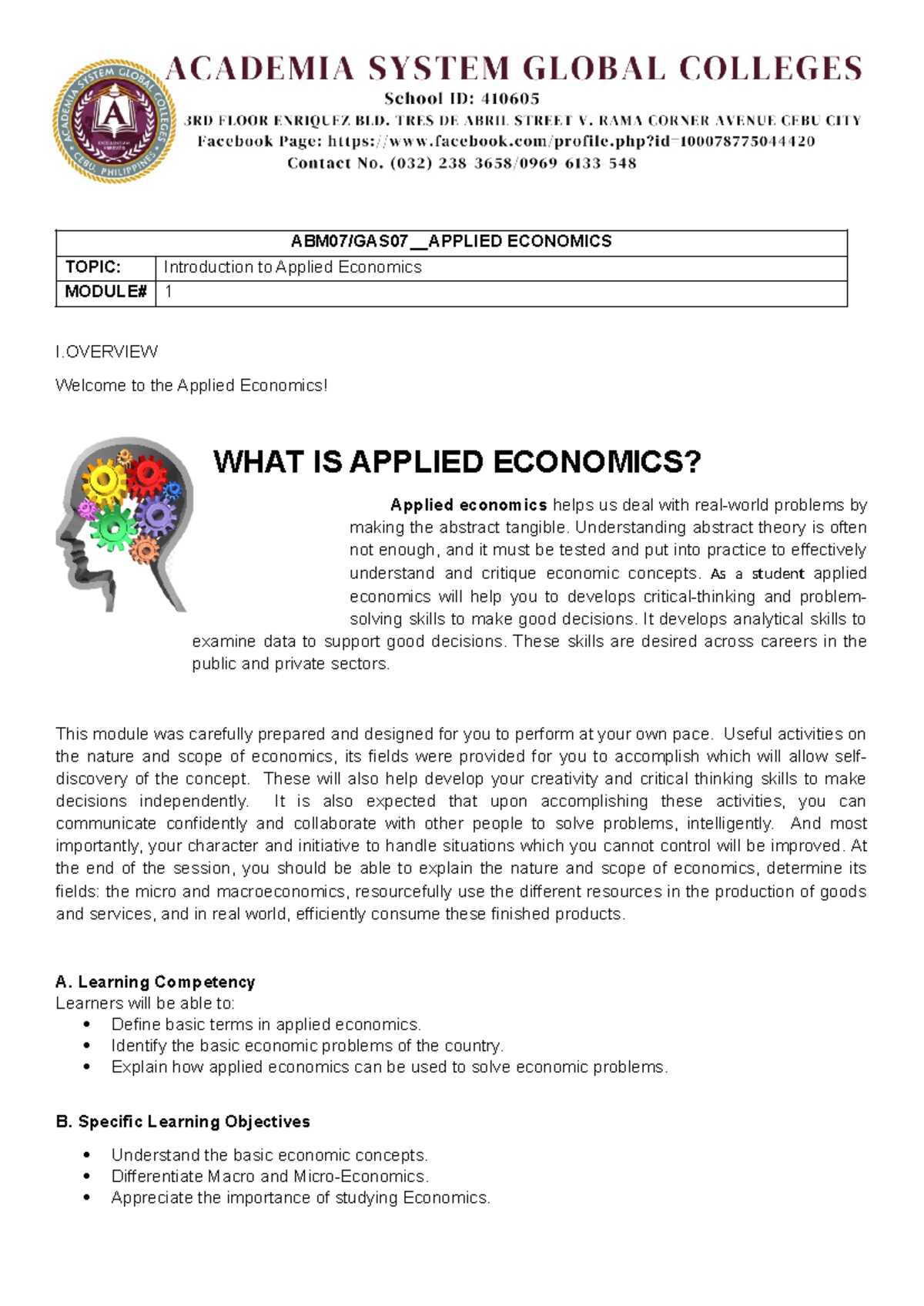 Appliedeconomics M1 - ABM07/GAS07__APPLIED ECONOMICS TOPIC ...