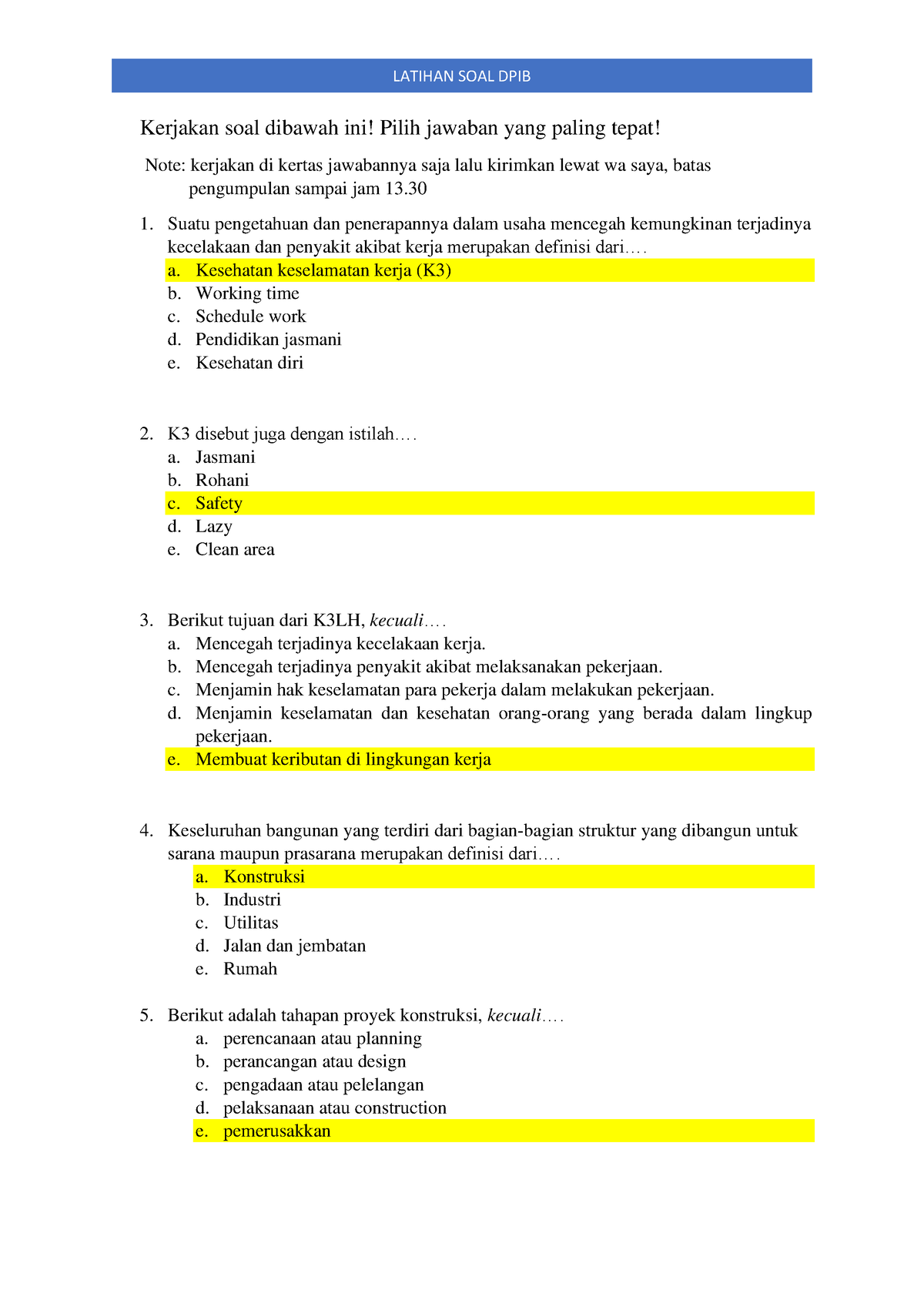 Latihan Soal Dasar Konstruksi Bangunan - LATIHAN SOAL DPIB Kerjakan ...