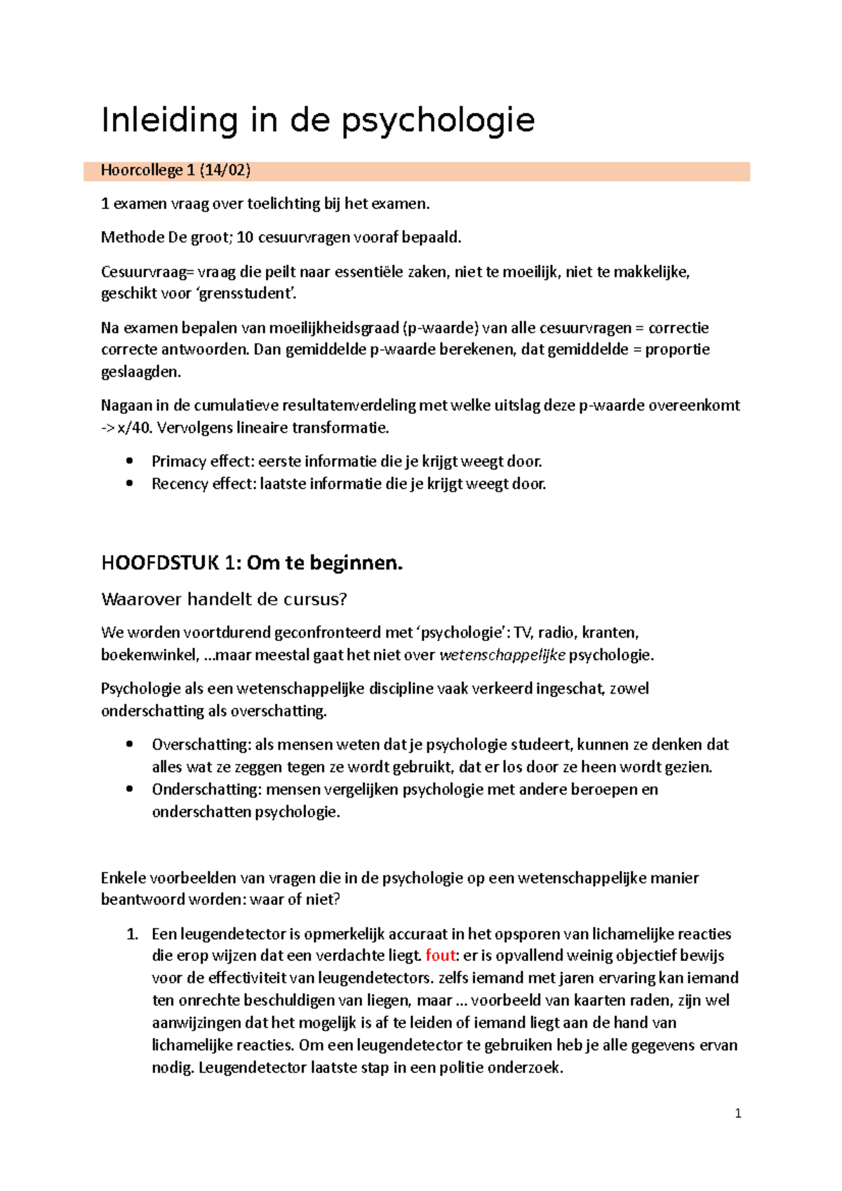 Inleiding In De Psychologie Inleiding In De Psychologie Hoorcollege 1