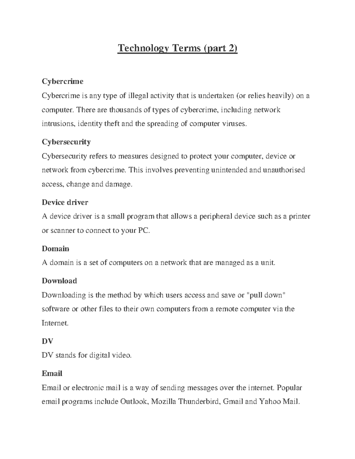 Technology Terms Part 2 - Technology Terms (part 2) Cybercrime ...