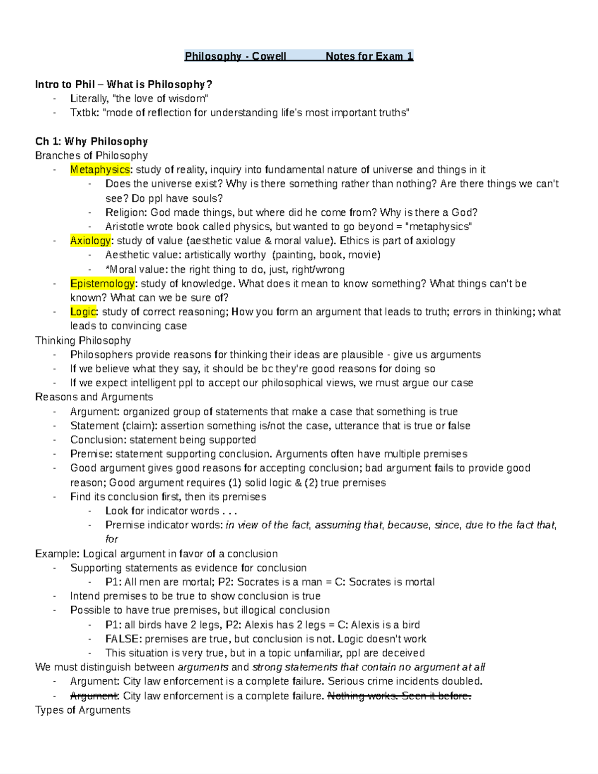 Phil Notes 1 - Topics: branches of philosophy, logos, ataraxia ...