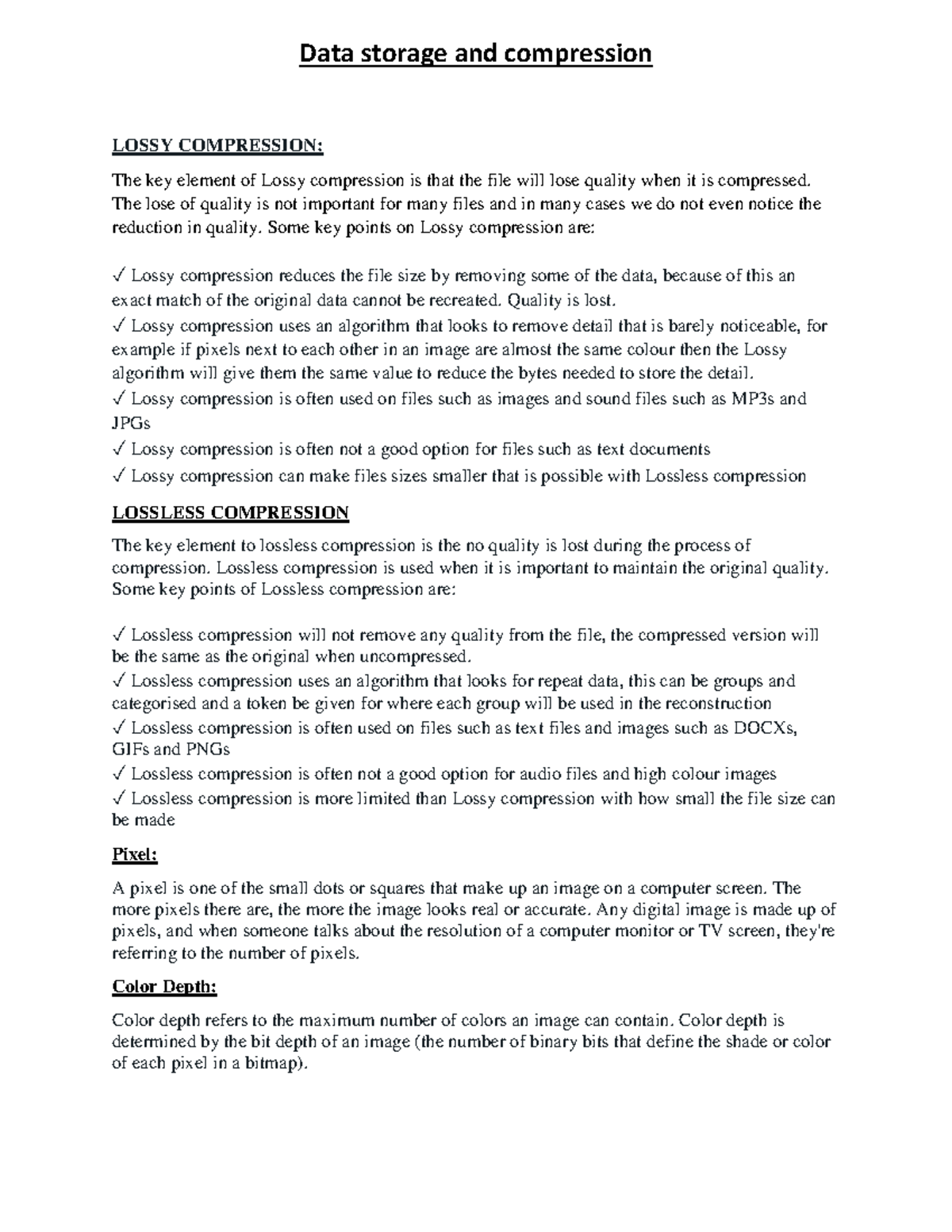 Data storage and compression - The lose of quality is not important for ...