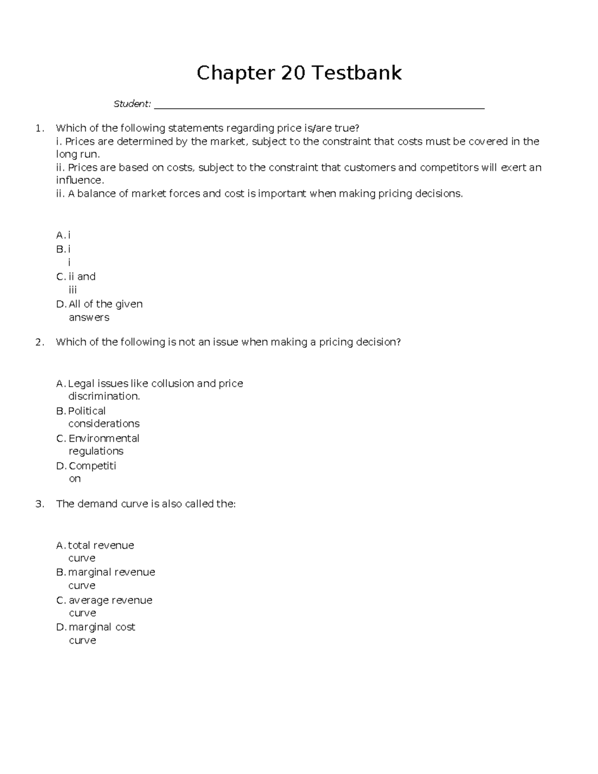 Chapter 20 Testbank - Chapter 20 Testbank Student: - Studocu
