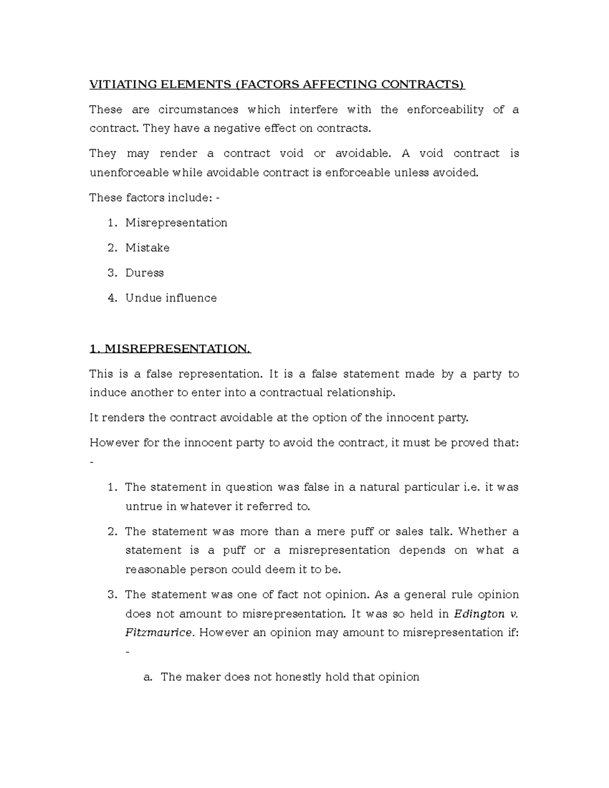 Vitiating Elements AND Discharge OF Contracts - VITIATING ELEMENTS ...