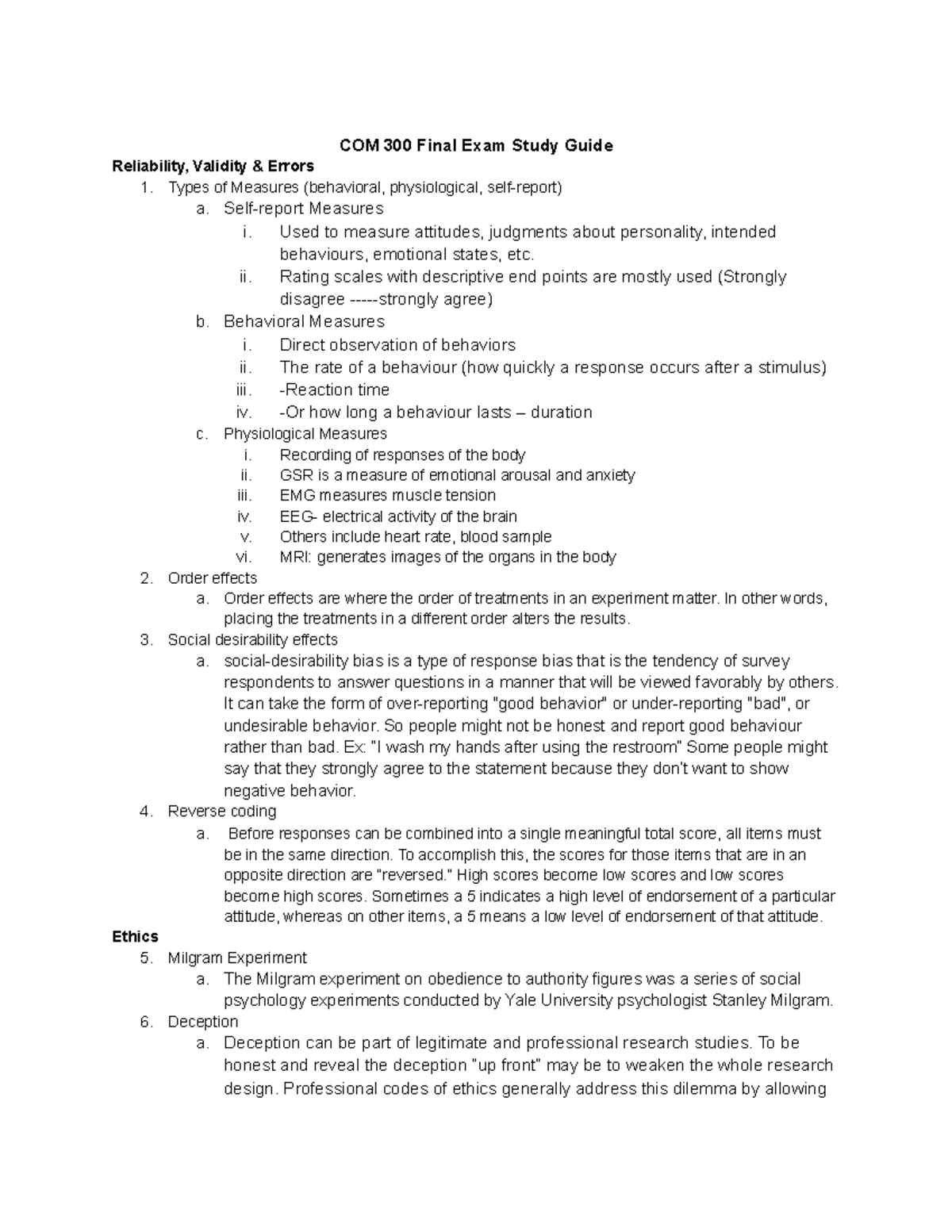 Com. 300 Final Study Guide - COM 300 Final Exam Study Guide Reliability ...