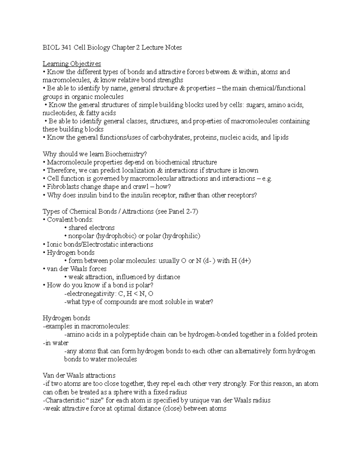 biol-341-cell-biology-chapter-2-lecture-notes-biol-341-cell-biology