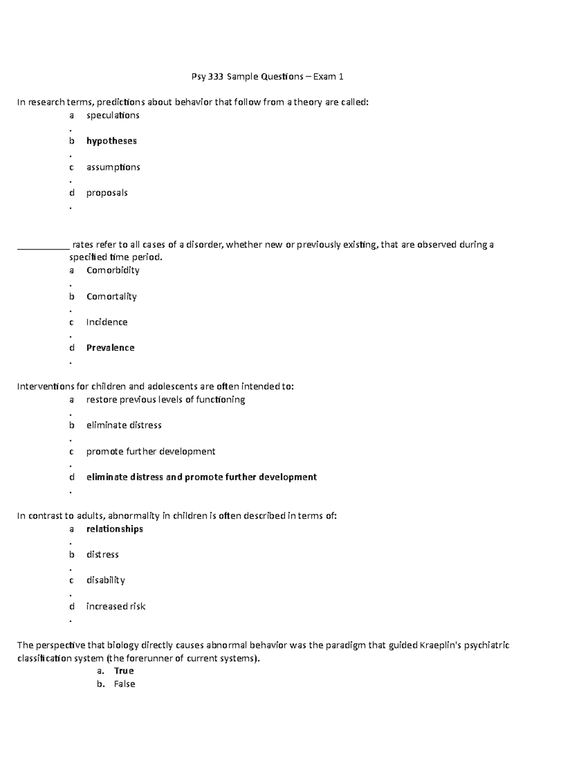 Exam 1 Sample Questions - Psy 333 Sample Questions – Exam 1 In Research ...