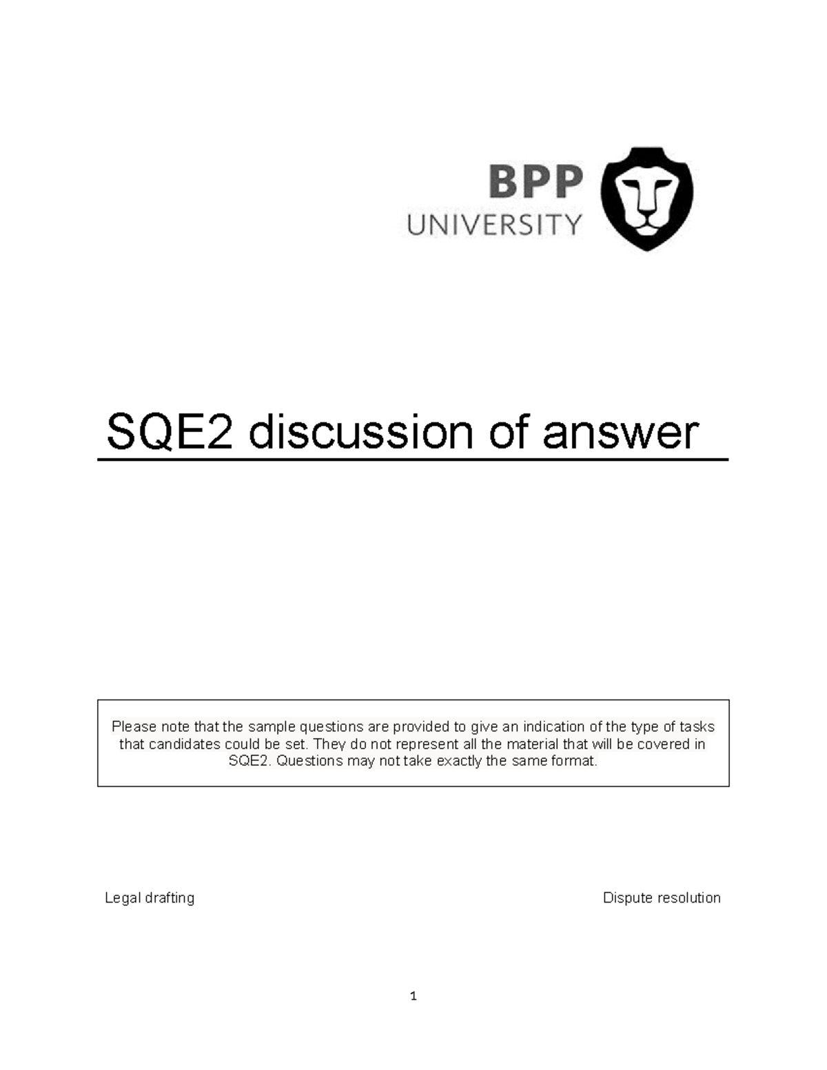 Dispute Resolution Drafting SQE 2 Template - SQE2 Discussion Of Answer ...