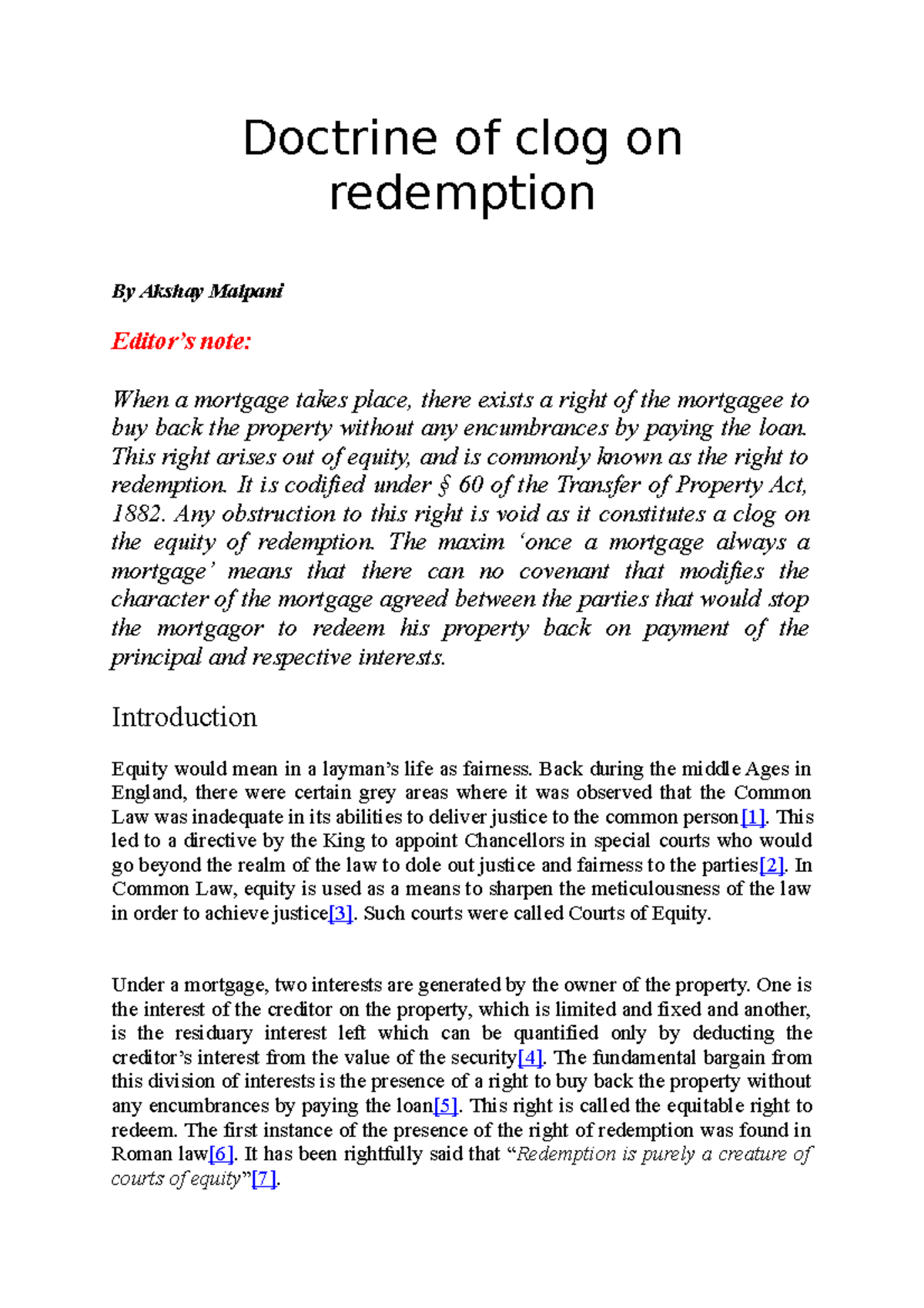 Land Law second year Doctrine of clog on redemption Doctrine of