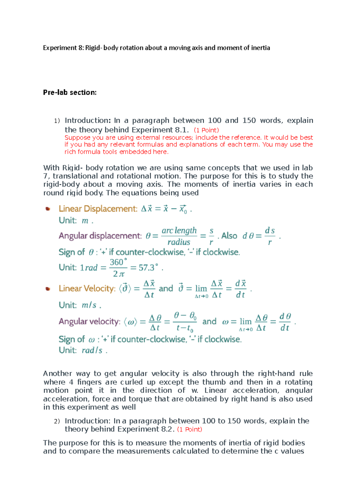 lab report experiment rotational motion of a rigid body