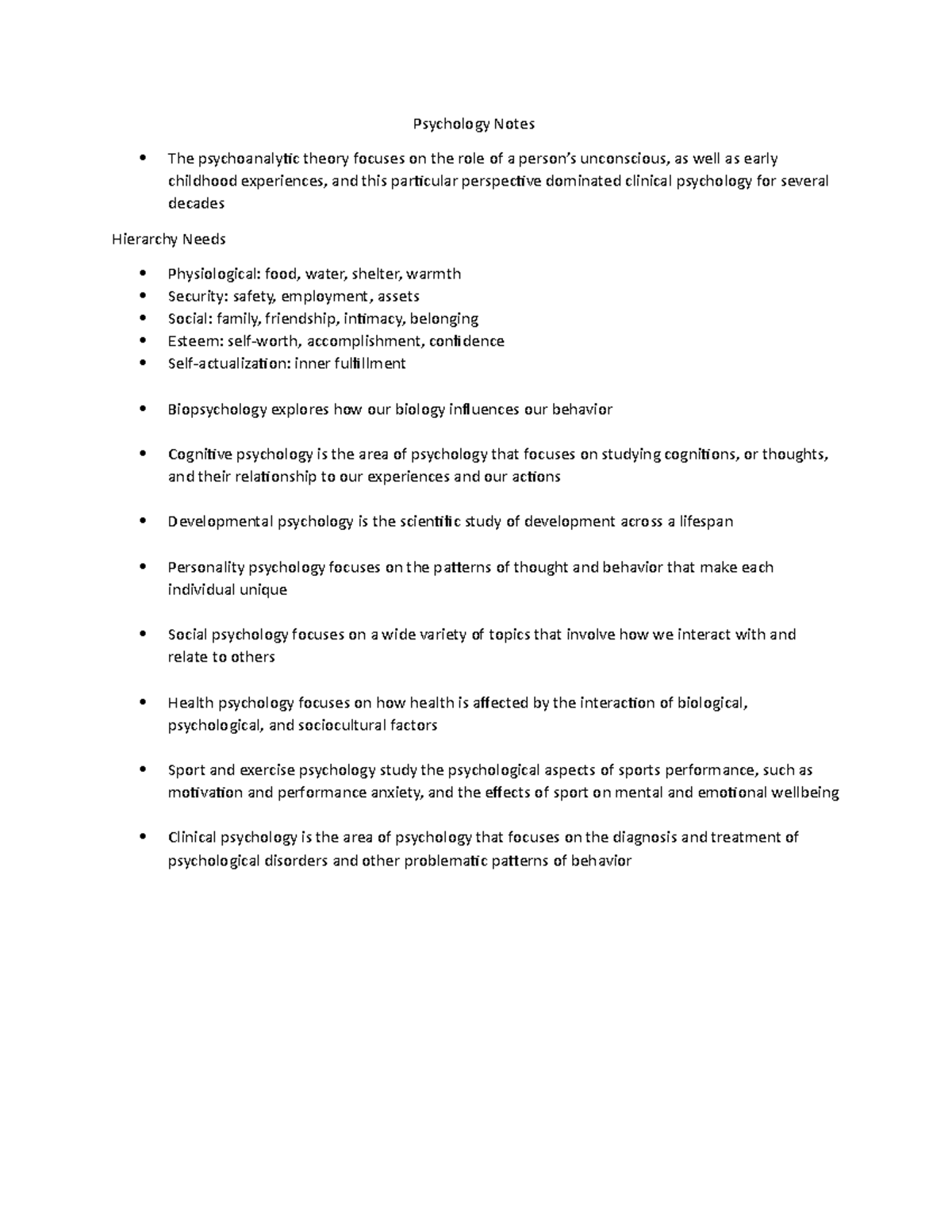 Psychology Notes - Psychology Notes The psychoanalytic theory focuses ...