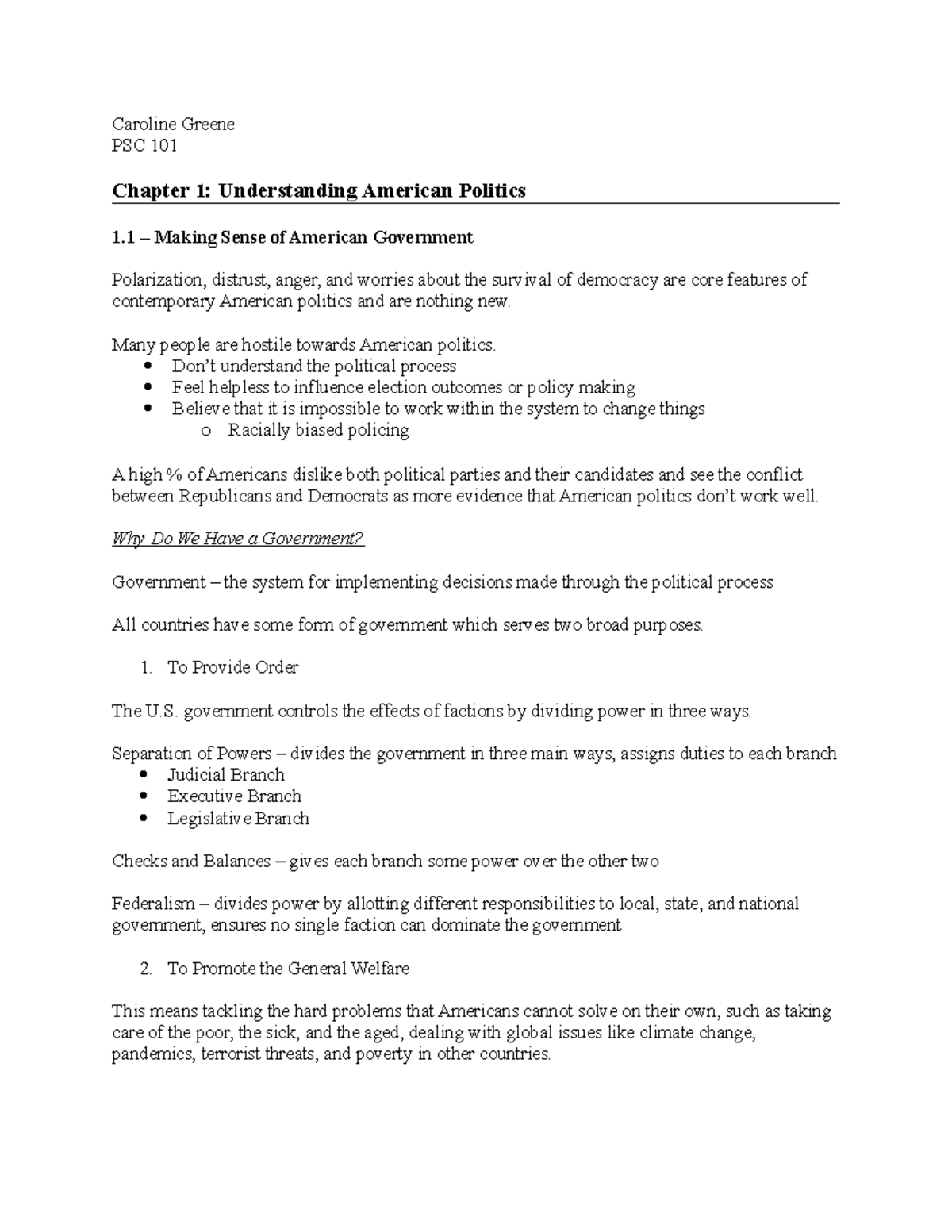 1.1 - Making Sense of American Government - Caroline Greene PSC 101 ...