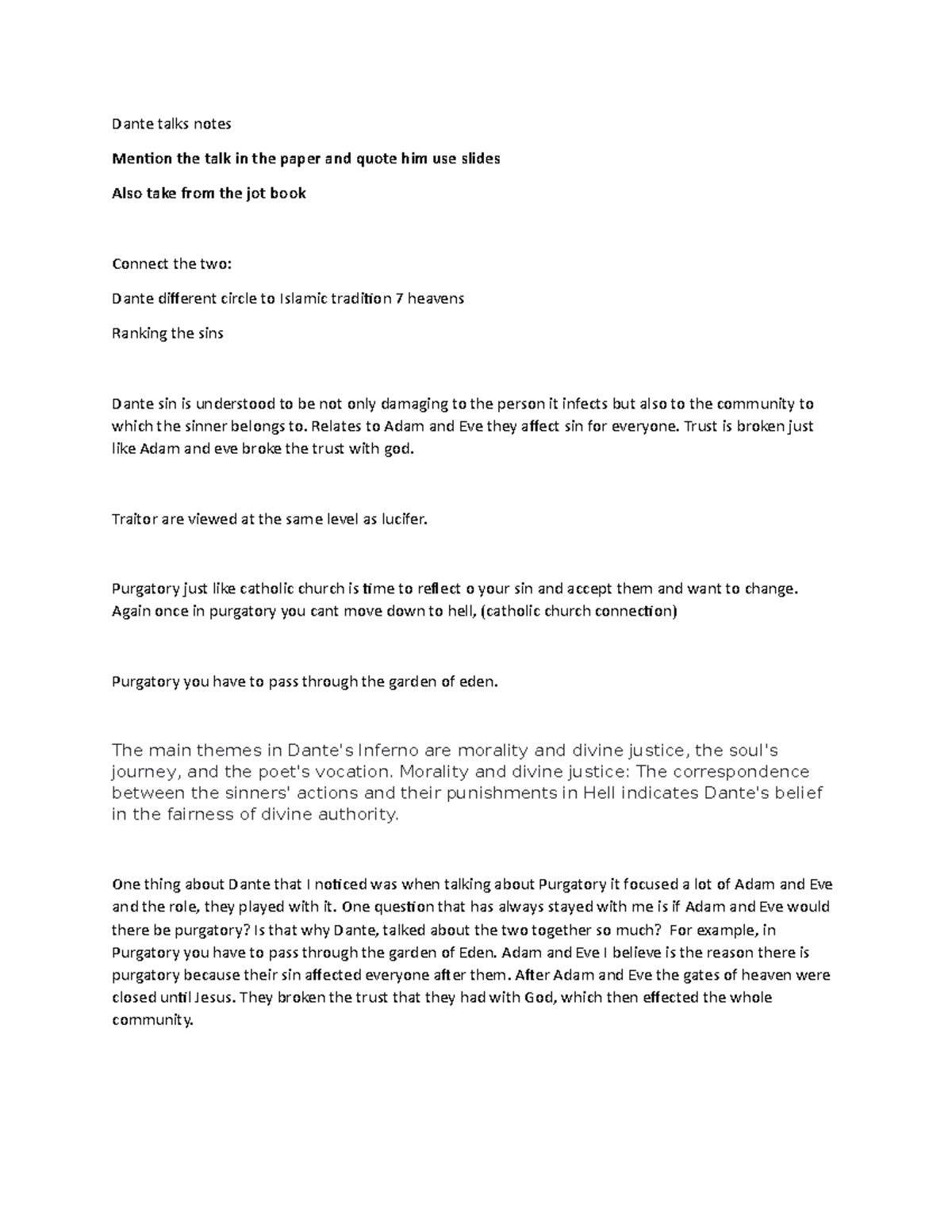 Dante talk notes - Dante talks notes Mention the talk in the paper and ...