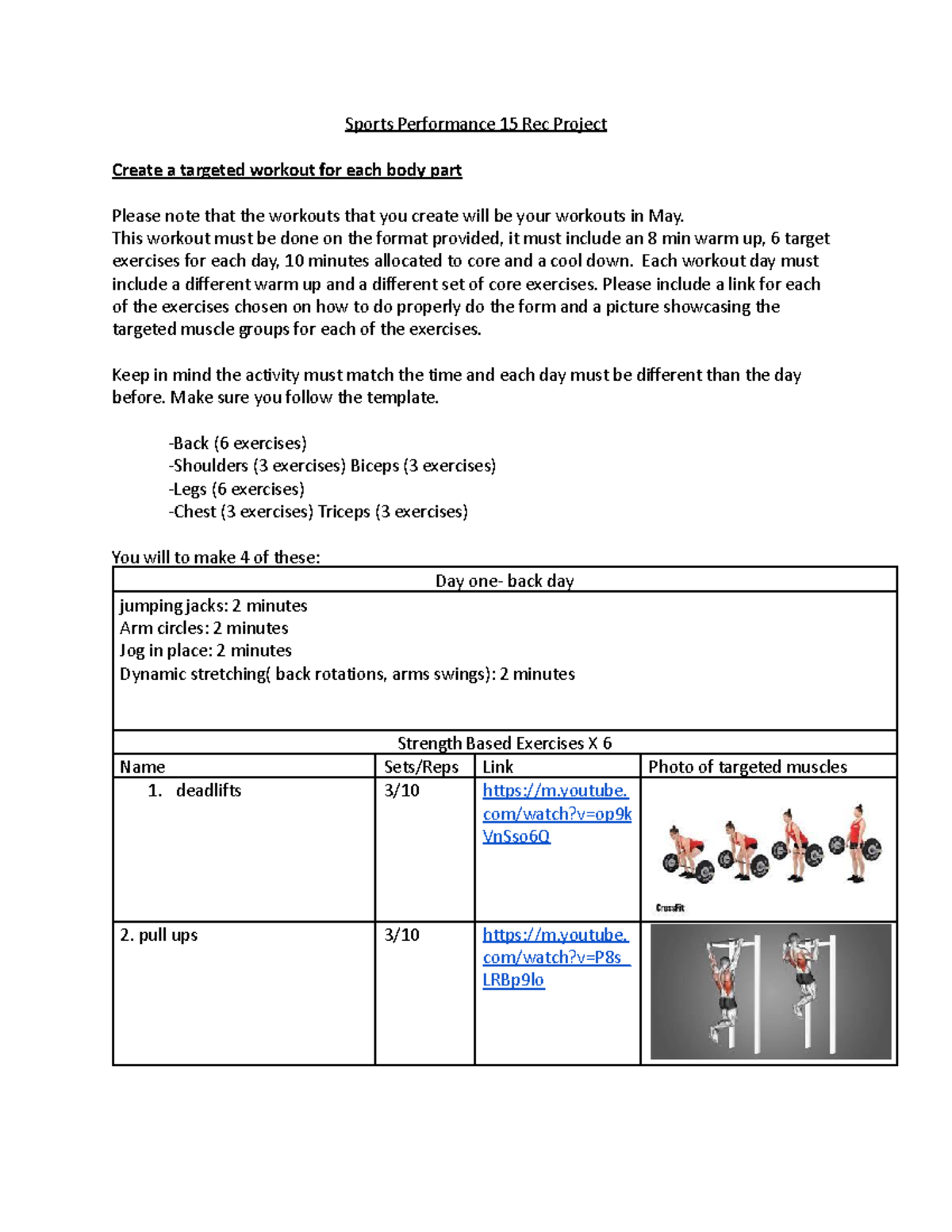 Create your own workout - Sports Performance 15 Rec Project Create a ...