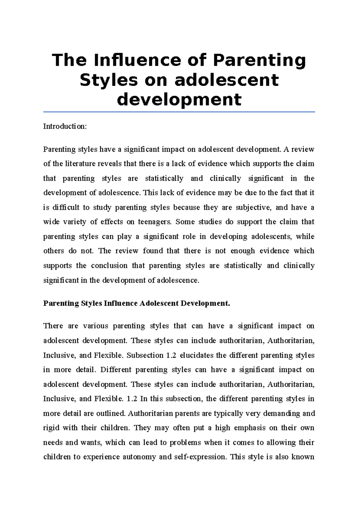 The Influence of Parenting Styles on adolescent development - The ...