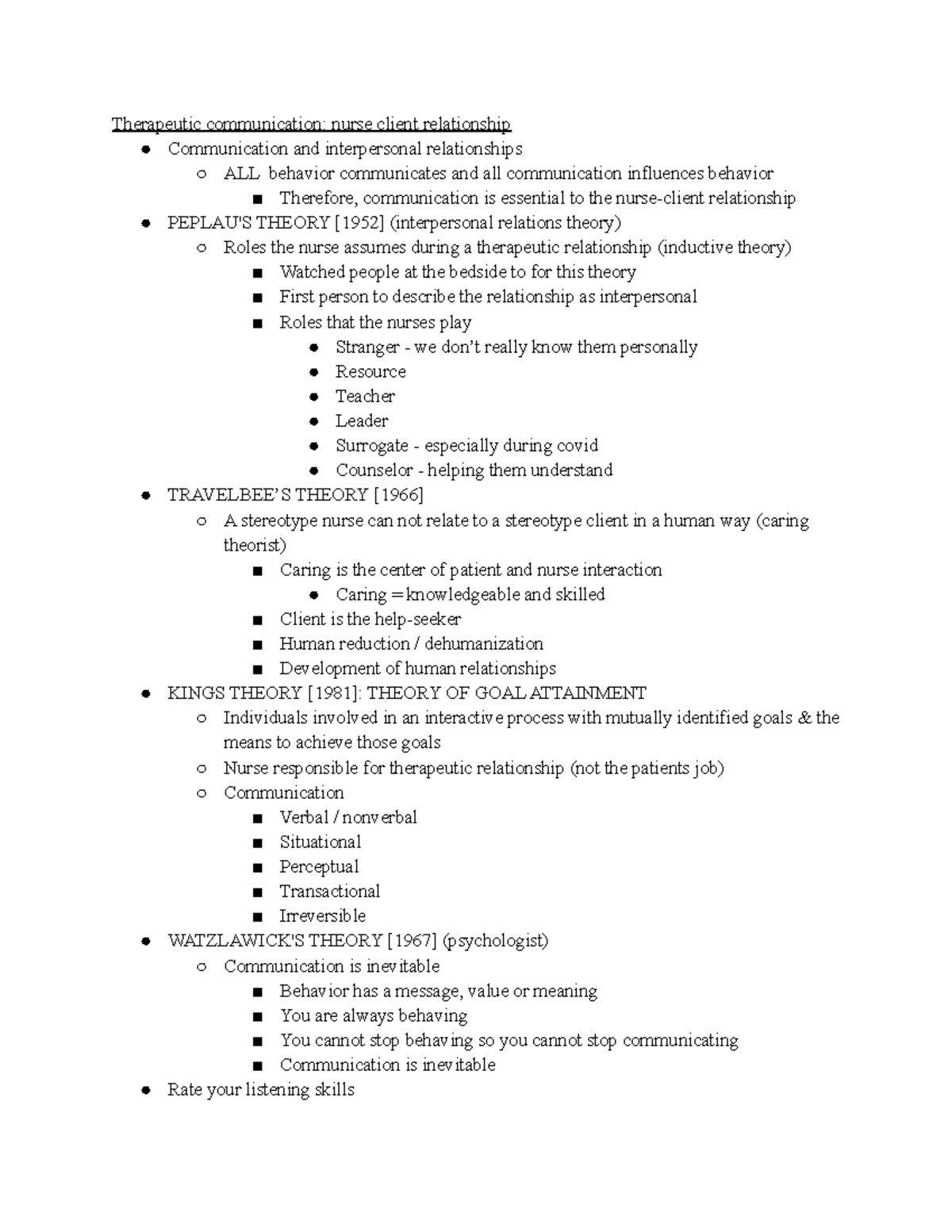 Week 2 Therapeutic Communication - Therapeutic Communication: Nurse ...