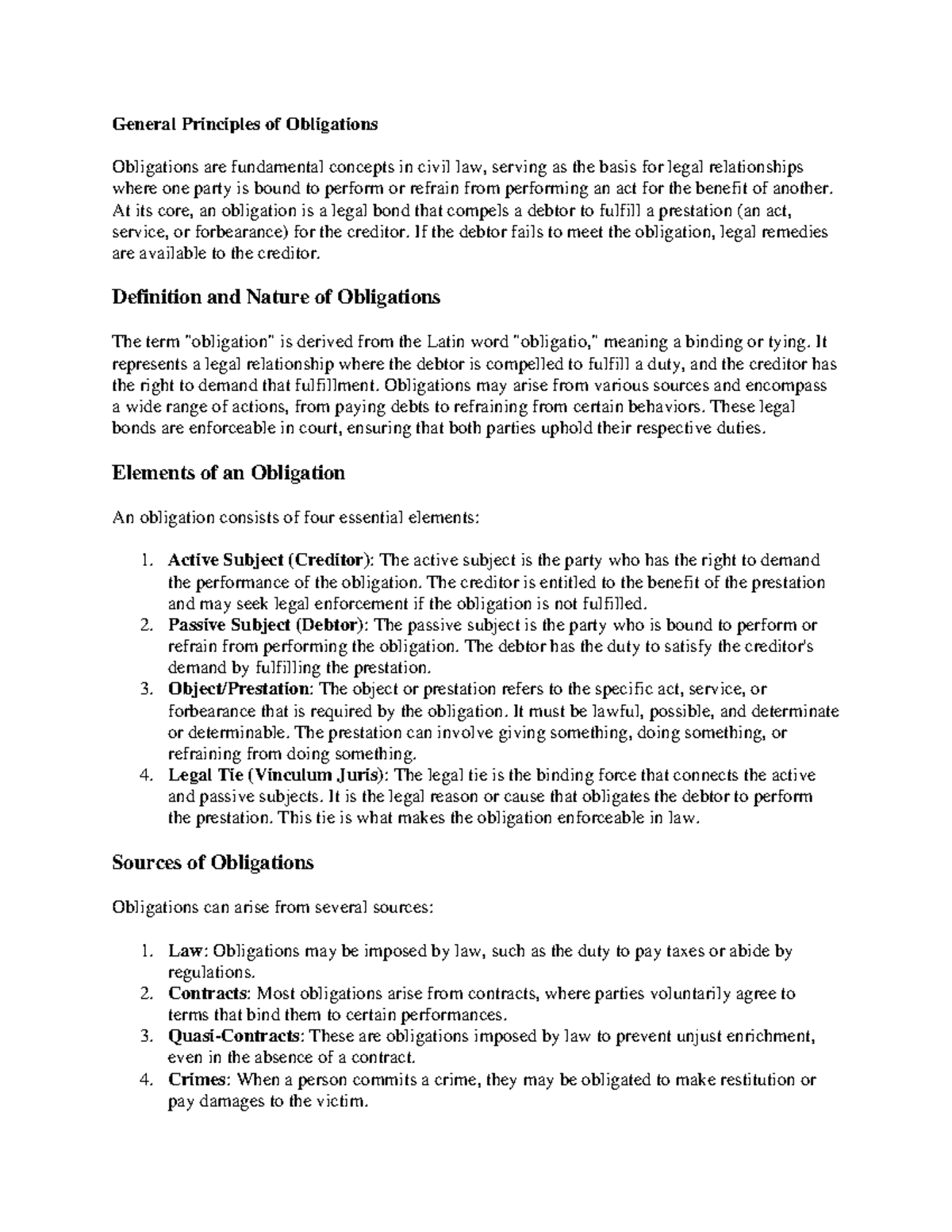 Obligations are fundamental concepts in civil law - General Principles ...