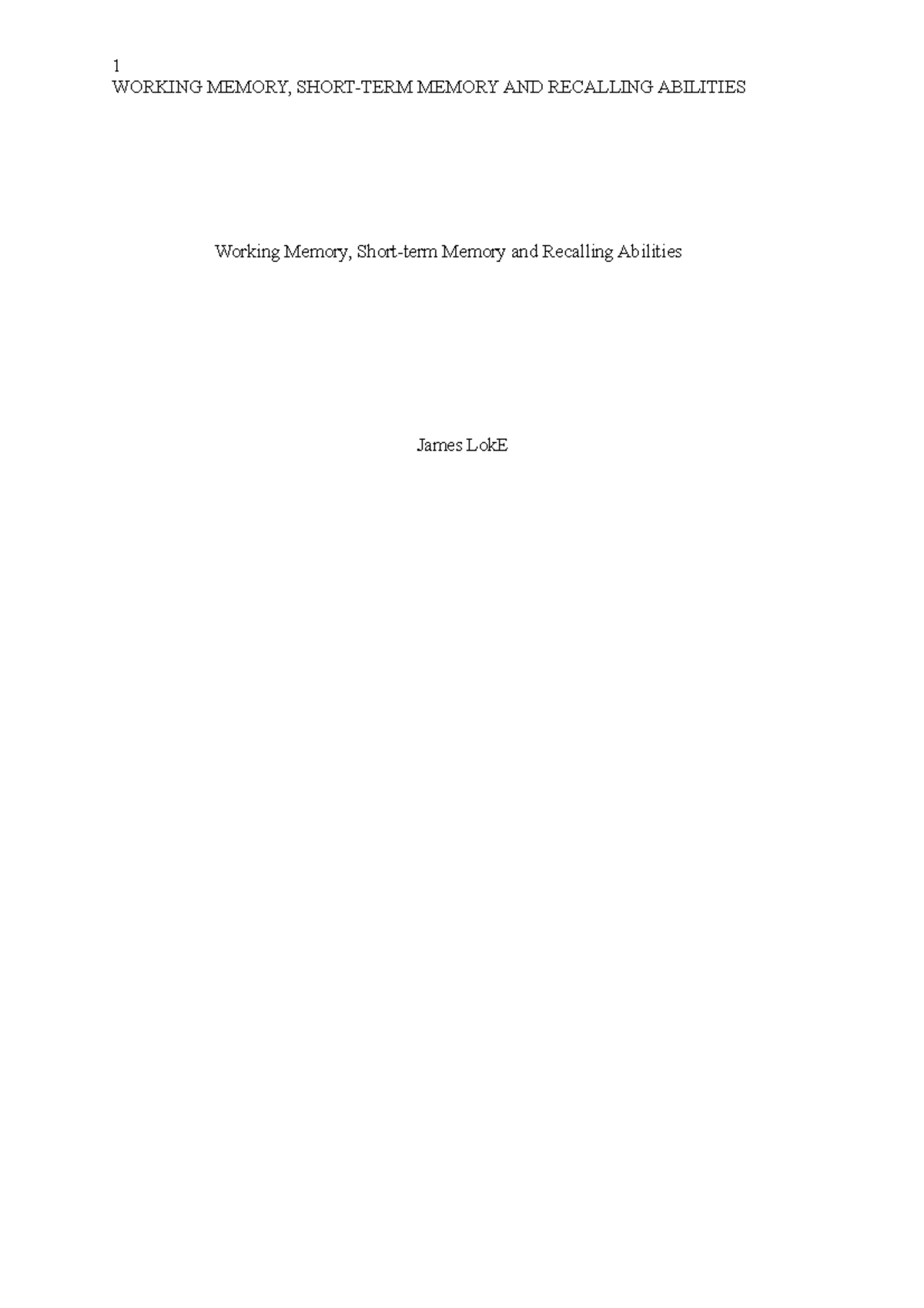 PSY294 a Working Memory, Shortterm Memory and Recalling Abilities