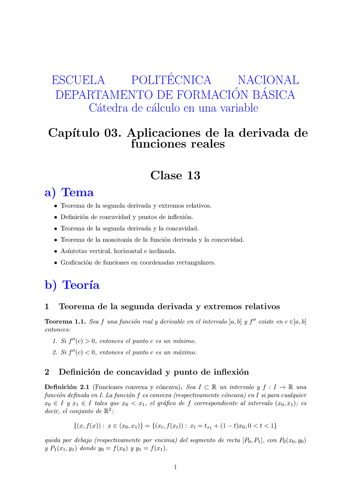 Calculo Catedra A Clase Escuela Polit Ecnica Nacional Departamento De Formaci On B