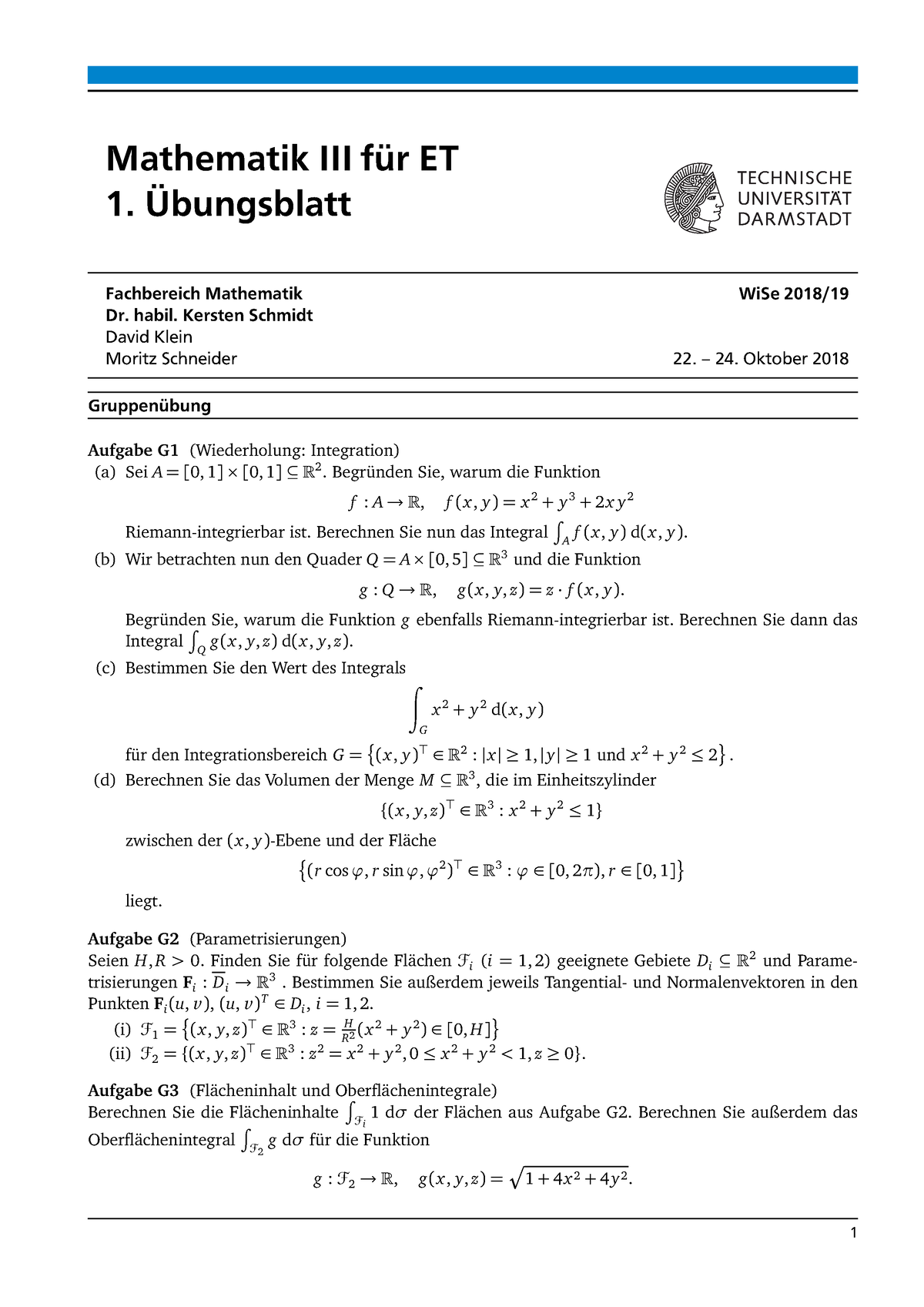 Uebung 01 Aufgaben - übung - Mathe 3 - TU Darmstadt - Studocu