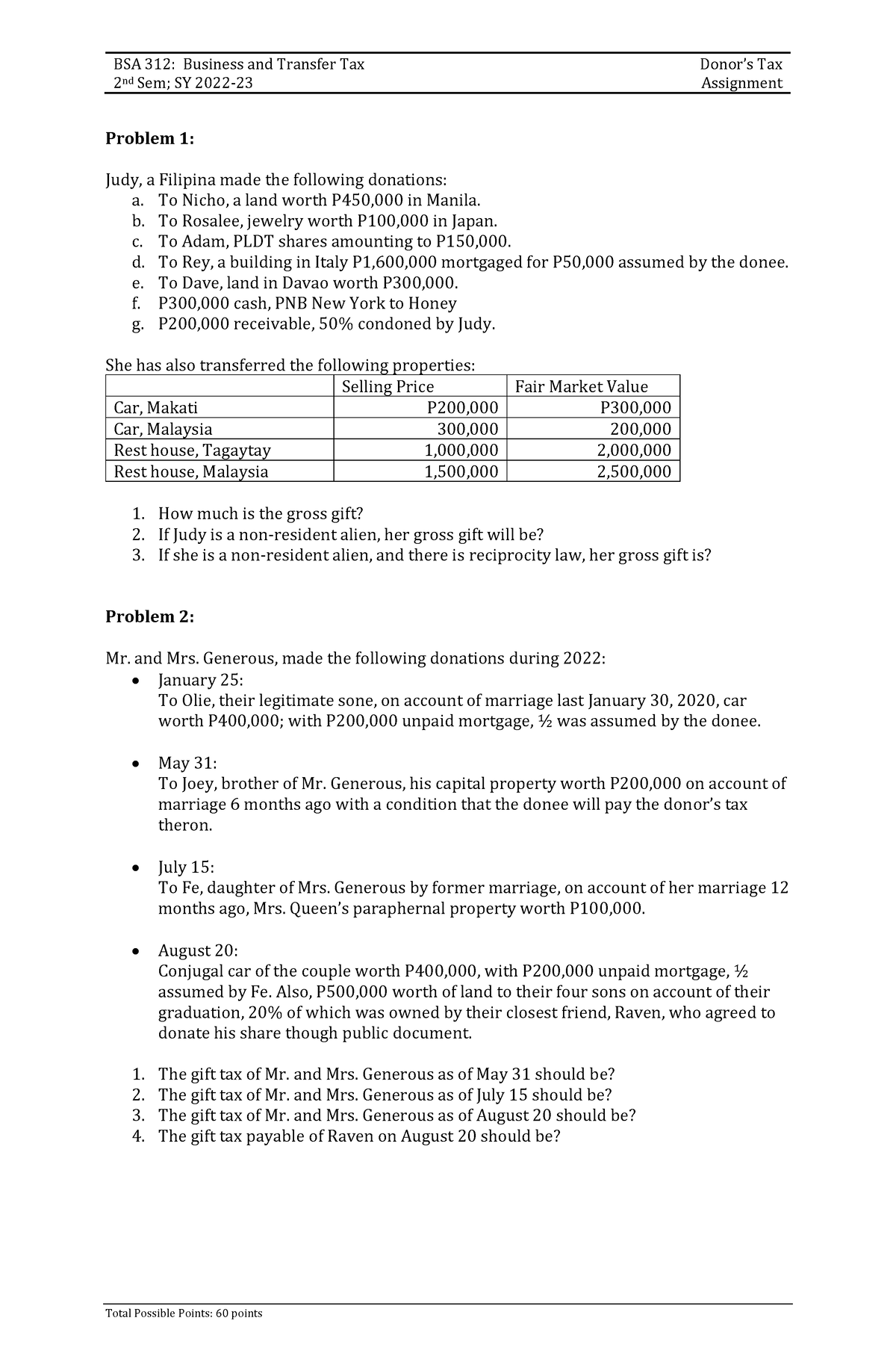 JJJJKKKKNKKKJKJKJ - BSA 312: Business And Transfer Tax Donor’s Tax 2 Nd ...