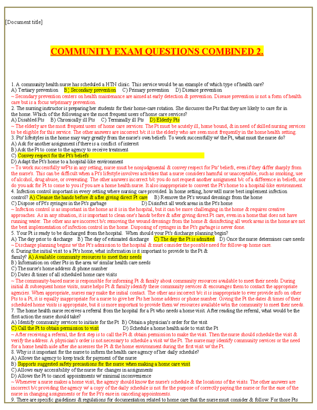 community health nursing exam questions and answers pdf