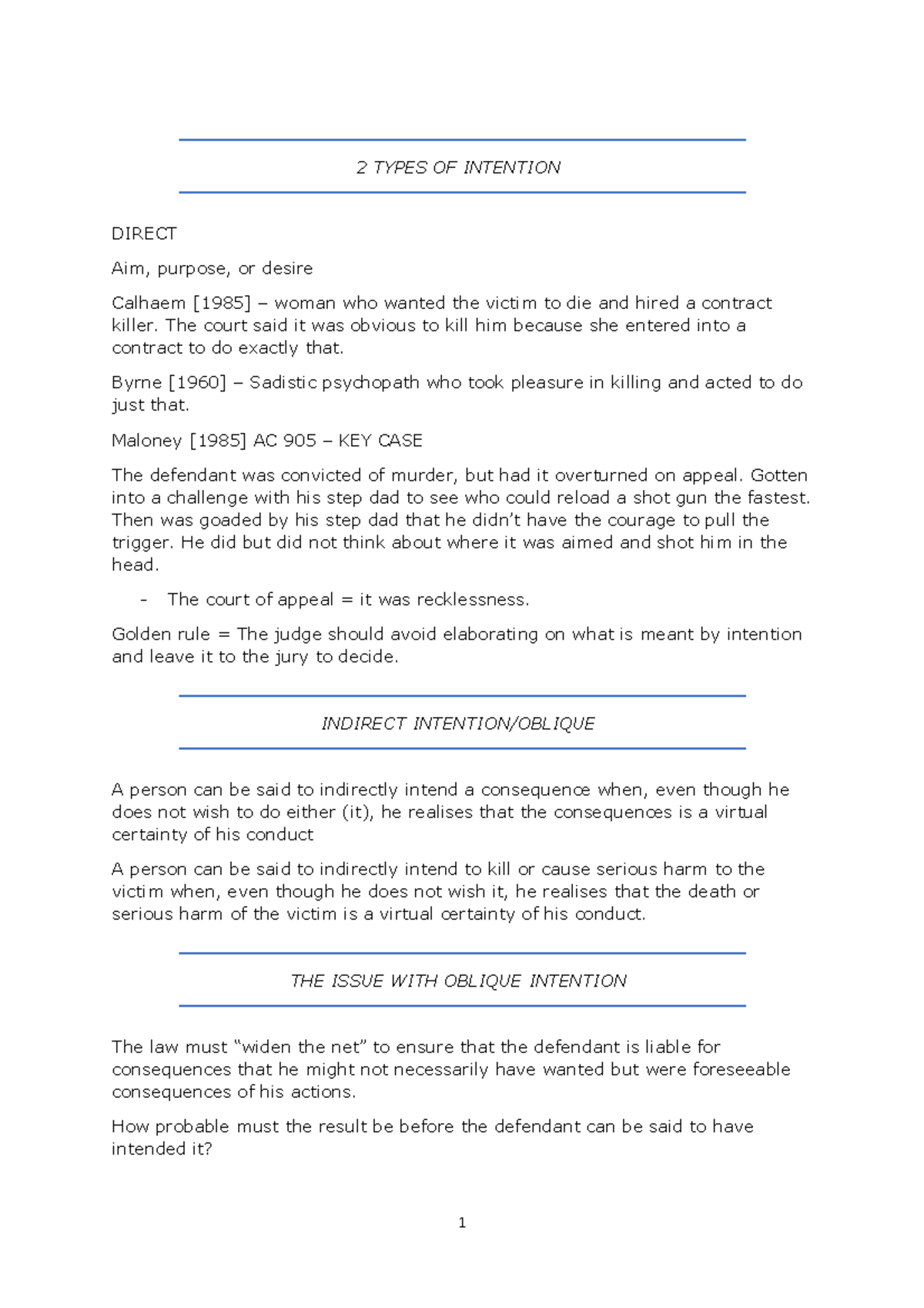 2 Types OF Intention 2 TYPES OF INTENTION DIRECT Aim, purpose, or