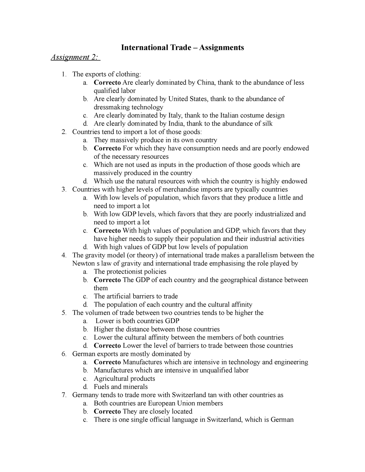 international trade assignments