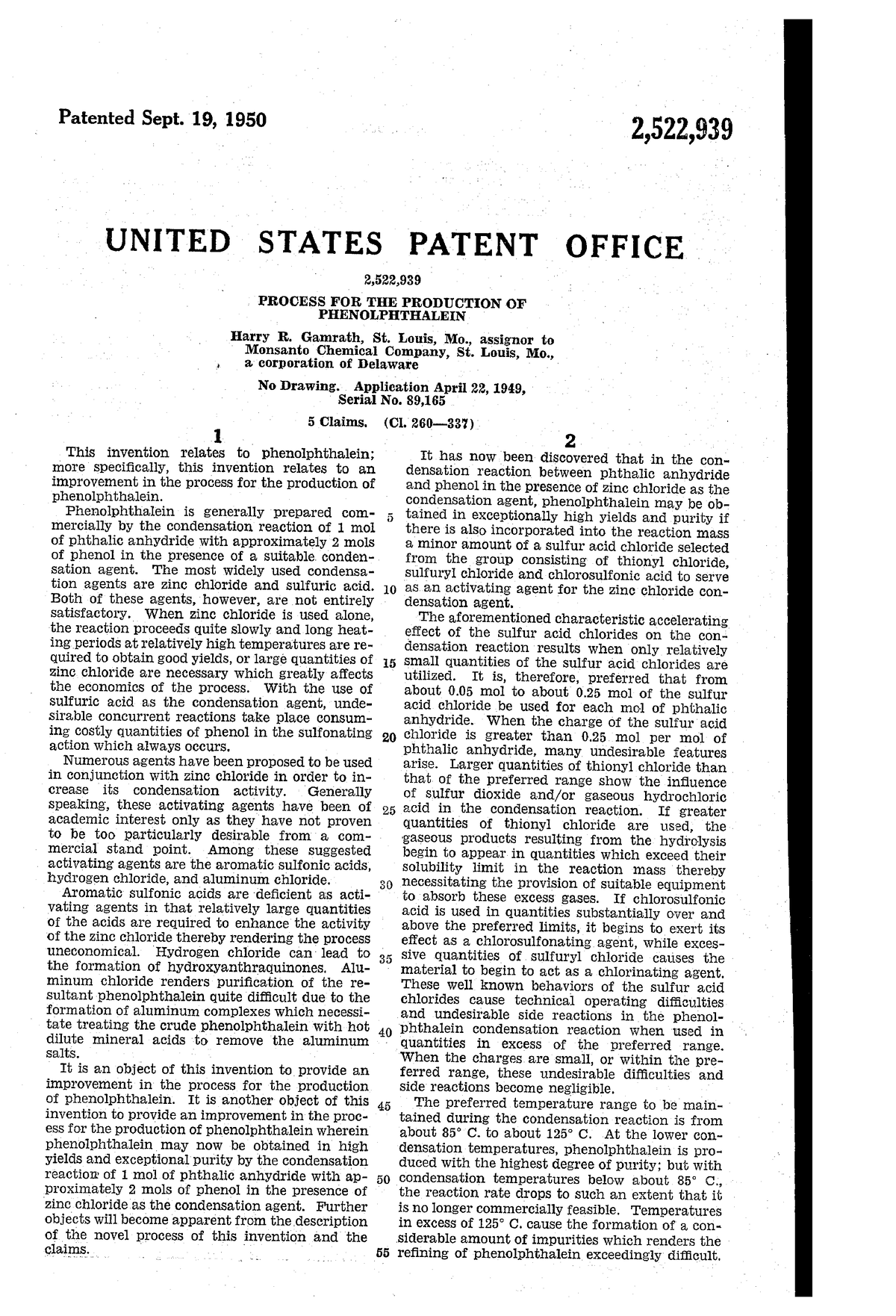 US2522939 - N/A - Patented Sept. 19, 1950 2,522, UNITED STATES PATENT ...