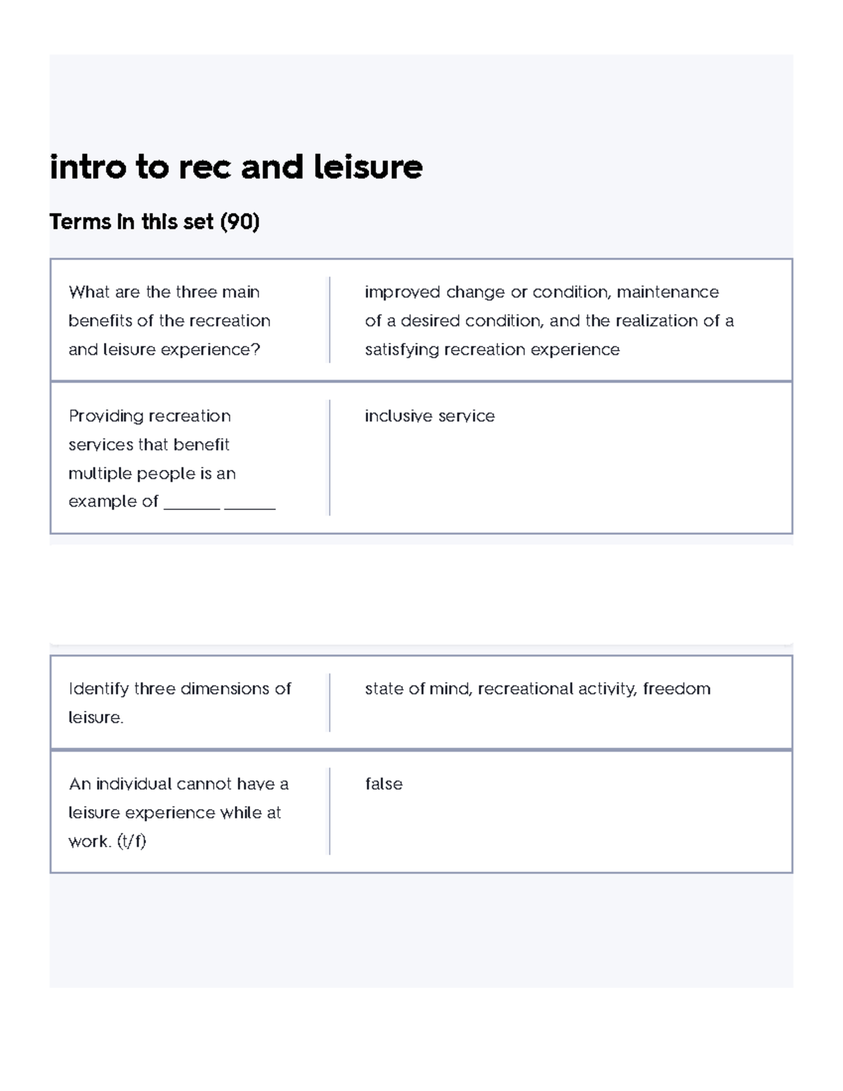 Intro To Rec And Leisure Flashcards Quizlet - Intro To Rec And Leisure ...