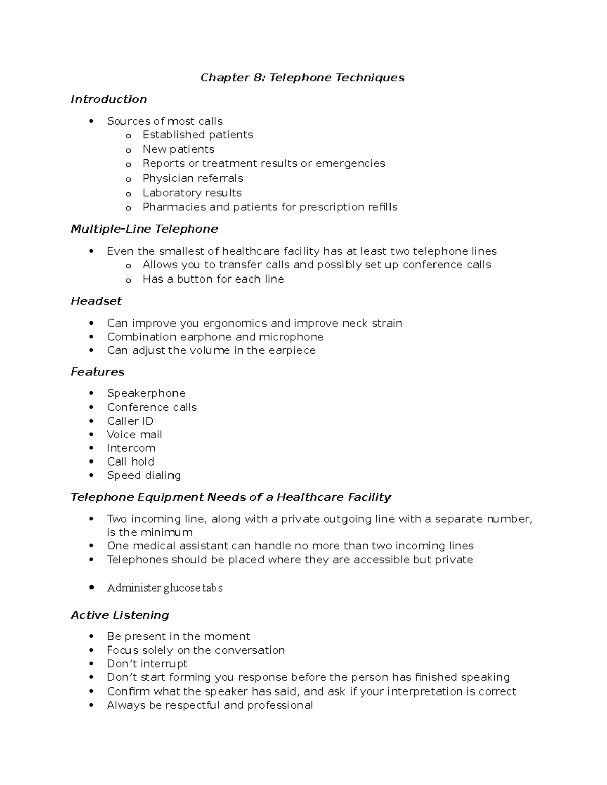 Chapter 8 notes Chapter 8 Telephone Techniques Introduction