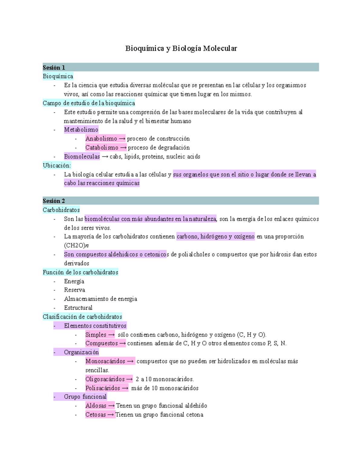 Bioquimica Y Biologia Molecular 1°Parcial - Bioquímica Y Biología ...