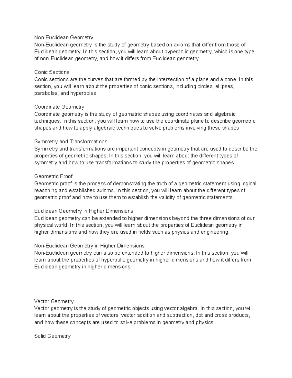 Principles of Geometry (MATH 305)2 NonEuclidean Geometry Non