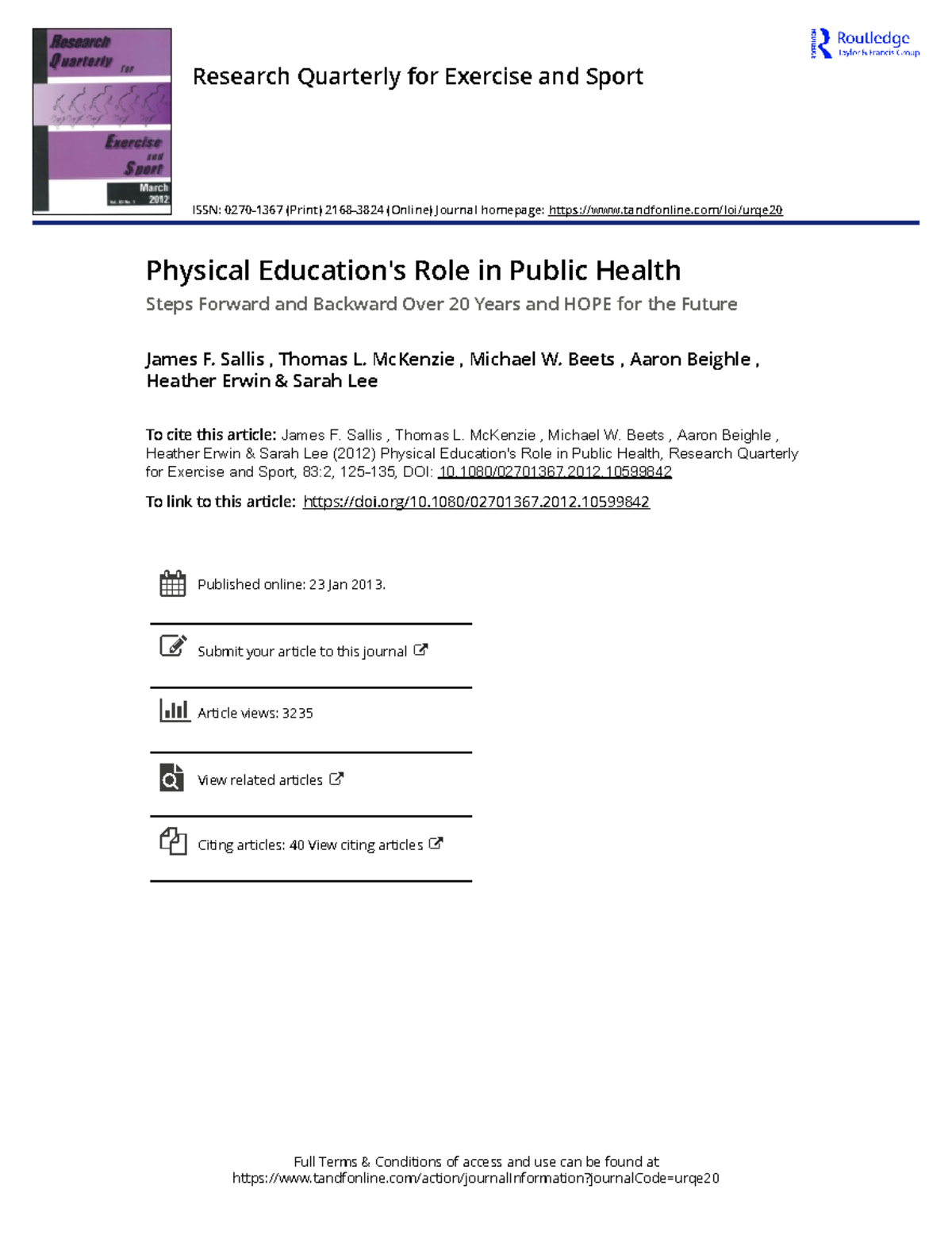 Physical Education s Role in Public Health - Full Terms & Conditions of ...