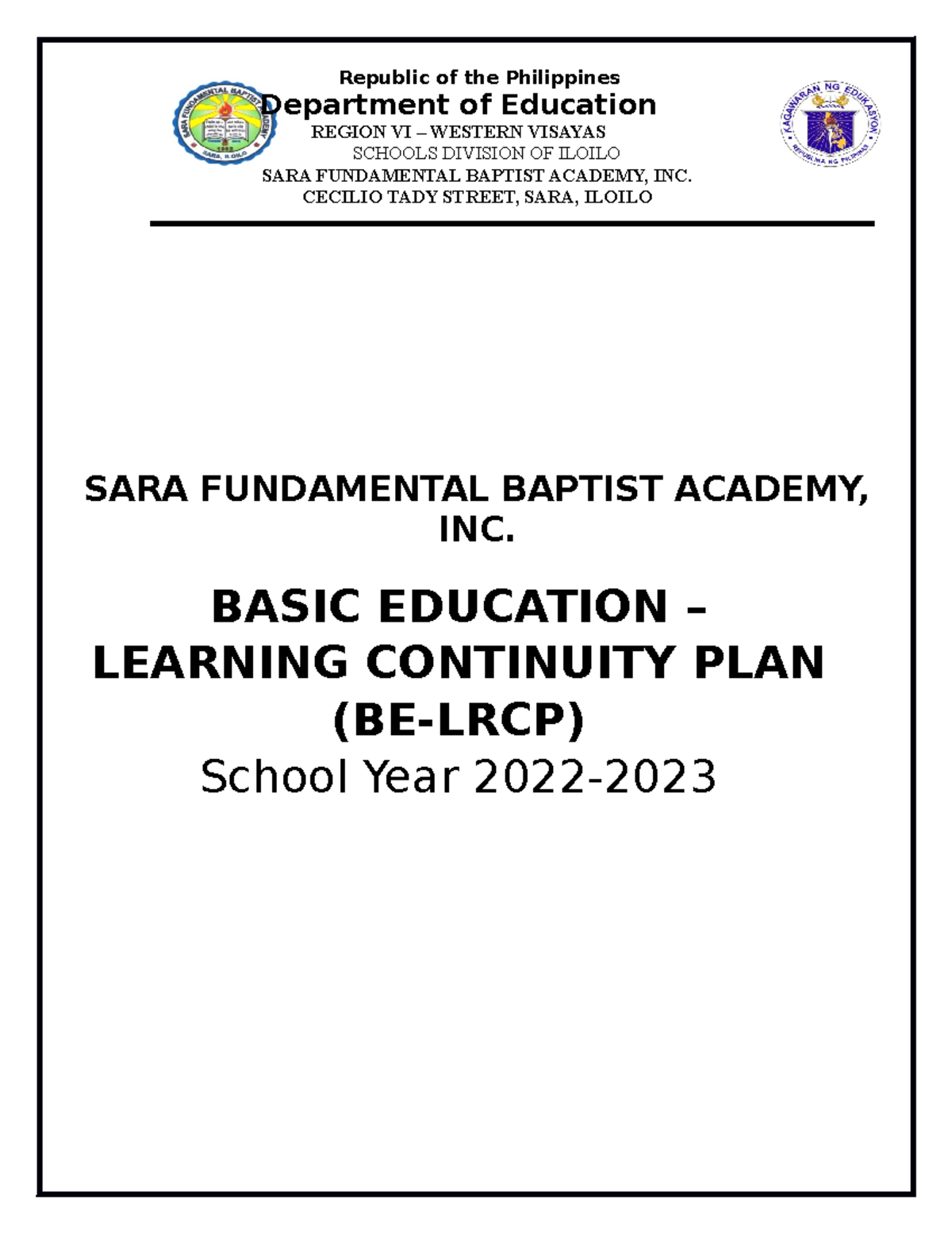 Sfbai BE LRCP 222 2023 - BE-LRCP. - Republic Of The Philippines ...