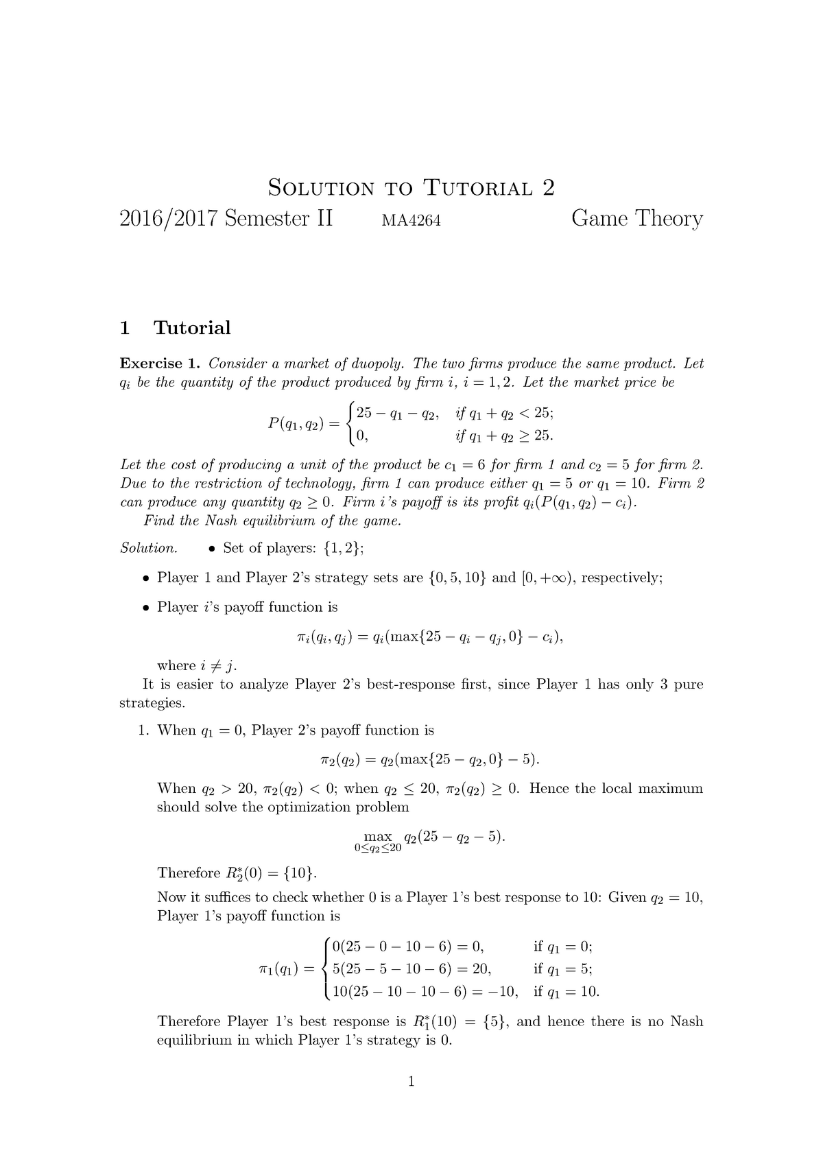 MA4264-Tut2-Solution - Solution To Tutorial 2 2016/2017 Semester II ...