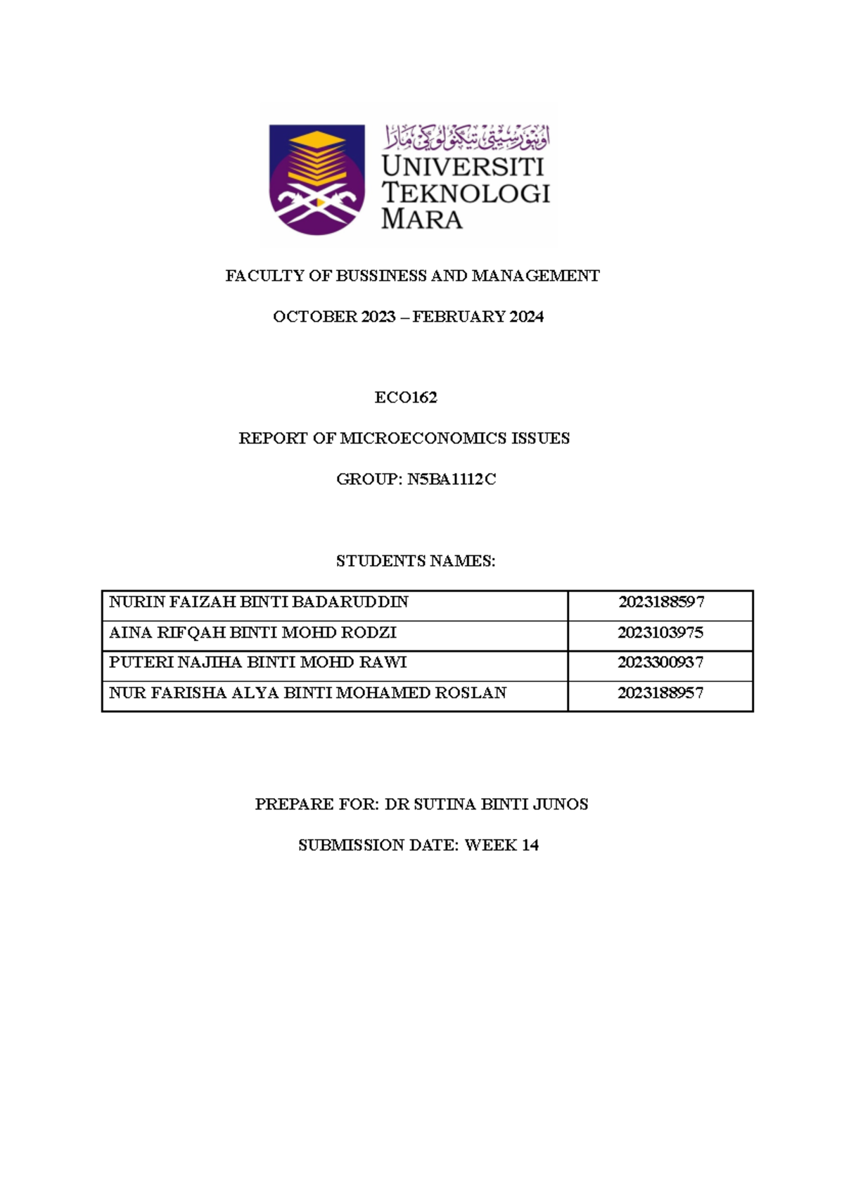 ECO162 - FACULTY OF BUSSINESS AND MANAGEMENT OCTOBER 2023 – FEBRUARY ...