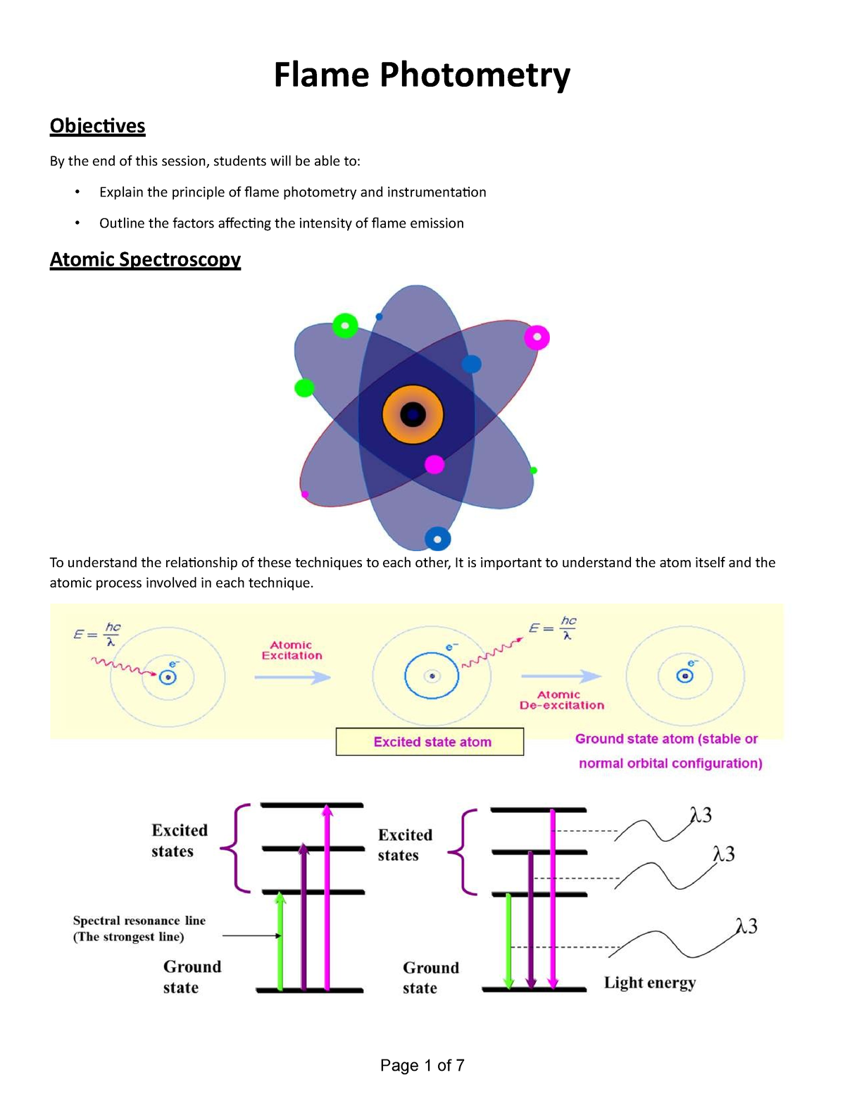 Chapter 7 Flame Photometry Page 1 of 7 Objectives Flame Photometry