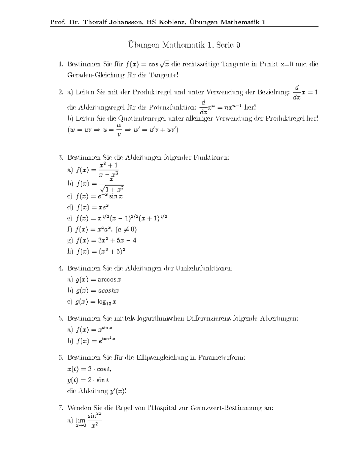 13ws Math1 Ueb9 Math 1 Ubung 9 Studocu