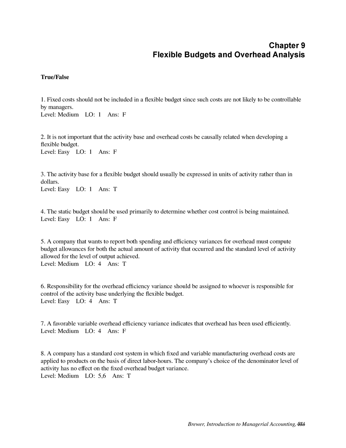 Chapter 09 - Question Bank - Chapter 9 Flexible Budgets And Overhead ...