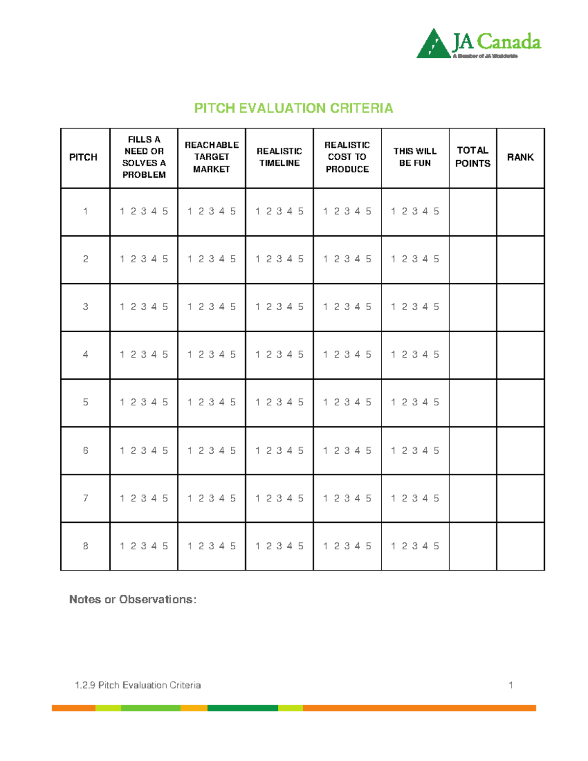 Appendix G Pitch Evaluation Criteria 1.2 Pitch Evaluation Criteria