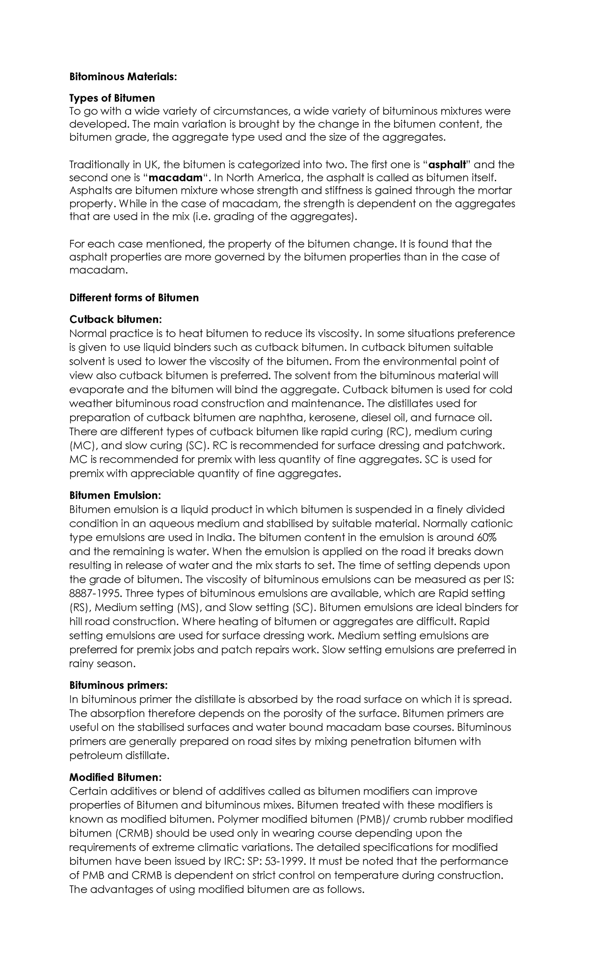 Bitominous Materials for Portland Concrete Cement Pavement - Bitominous ...