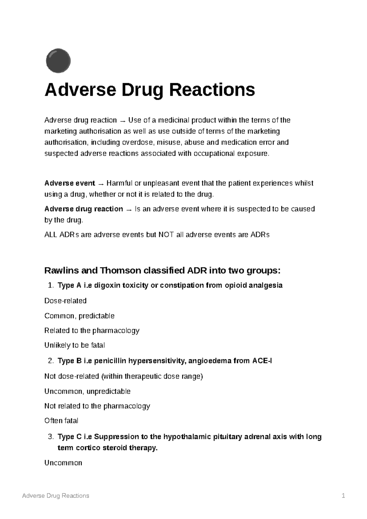 Adverse Drug Reactions - Adverse event → Harmful or unpleasant event ...