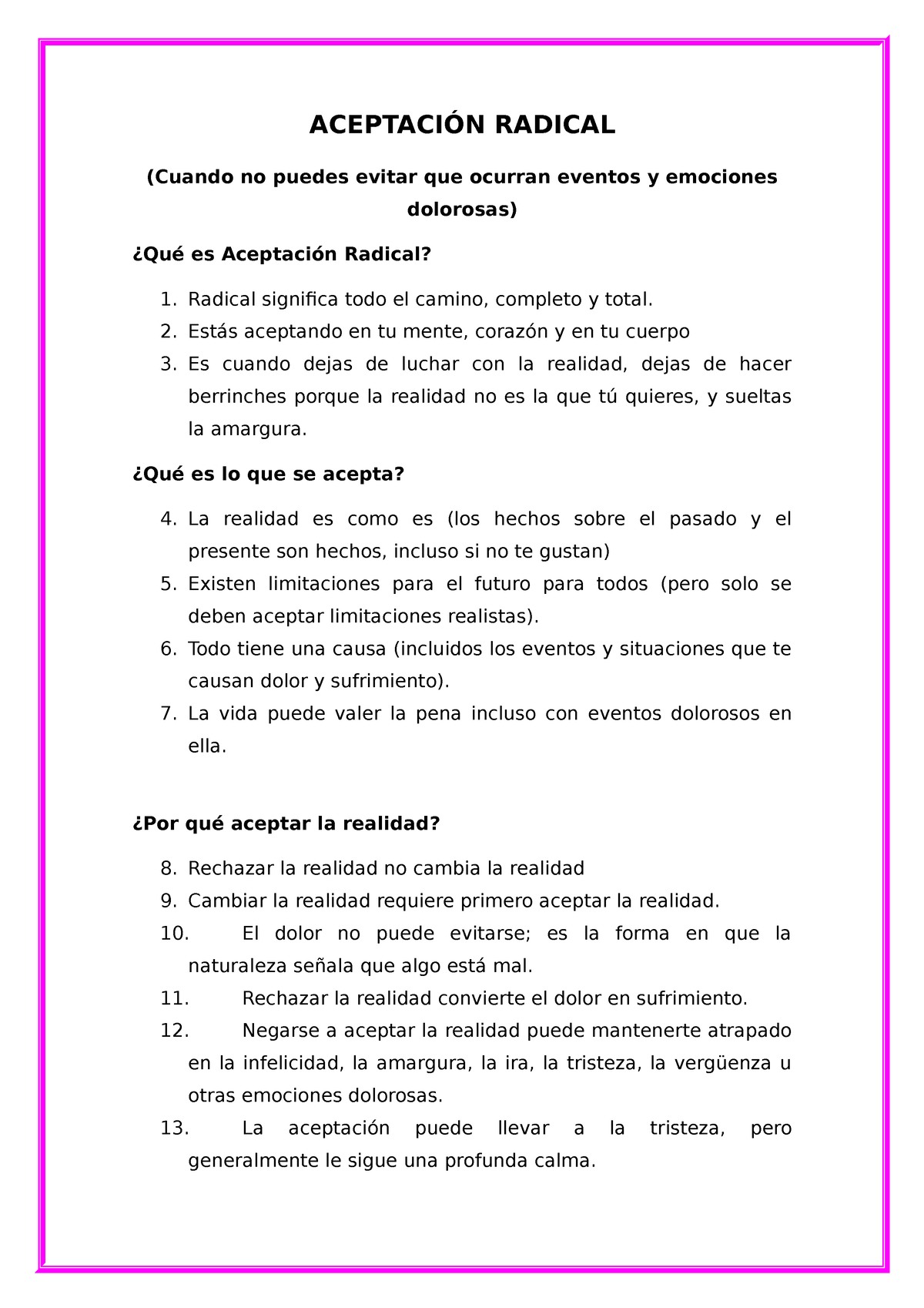 Ficha Aceptación Radical AceptaciÓn Radical Cuando No Puedes Evitar Que Ocurran Eventos Y 5226