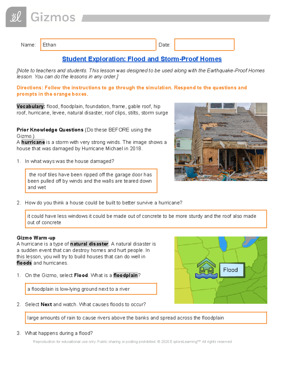 Flood Storm Proof Homes SE Name Ethan Date Student Exploration Flood and StormProof Homes