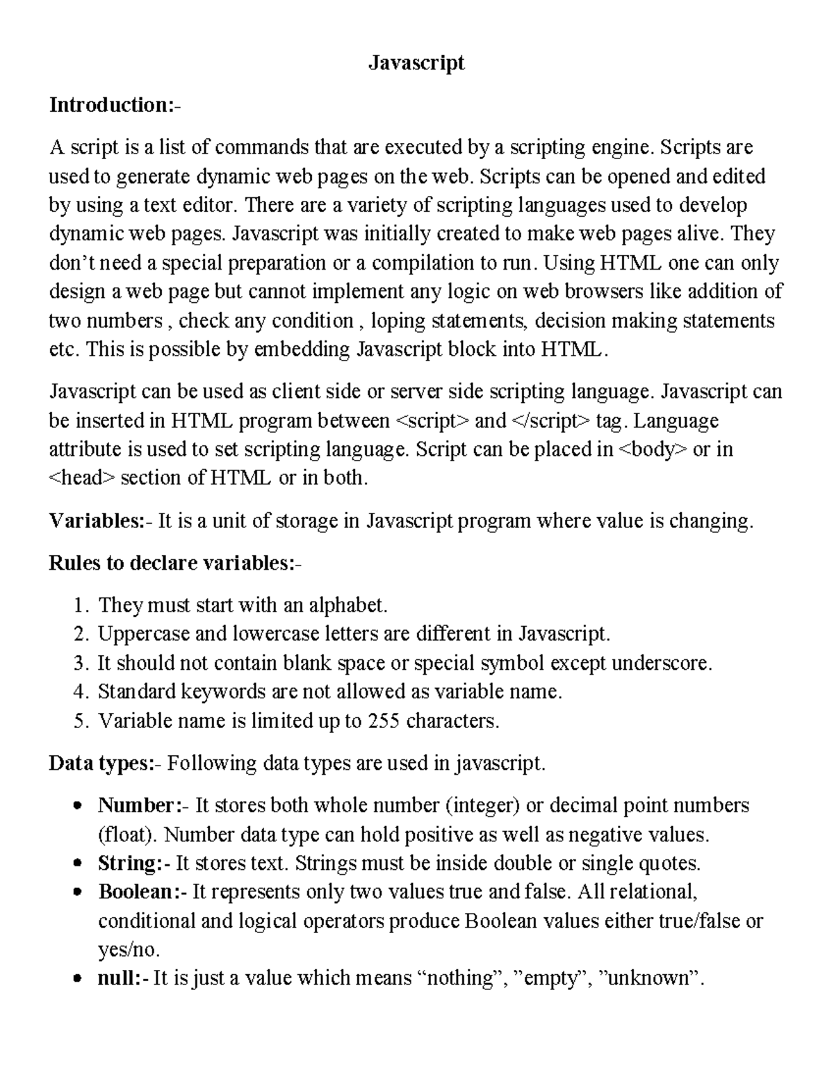 Javascript - Nahjkmfd - Javascript Introduction:- A script is a list of ...