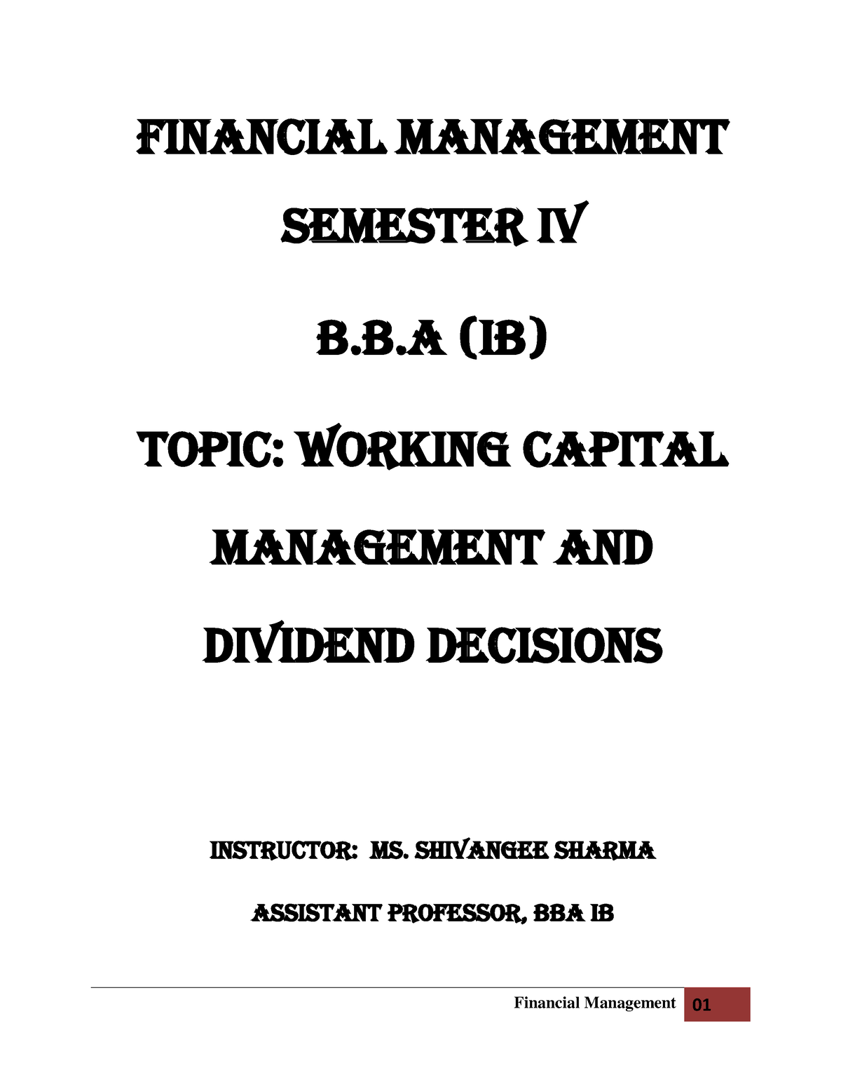 Financial Management-BBA-IB - Financial Management SEMESTER Iv B.b (ib ...