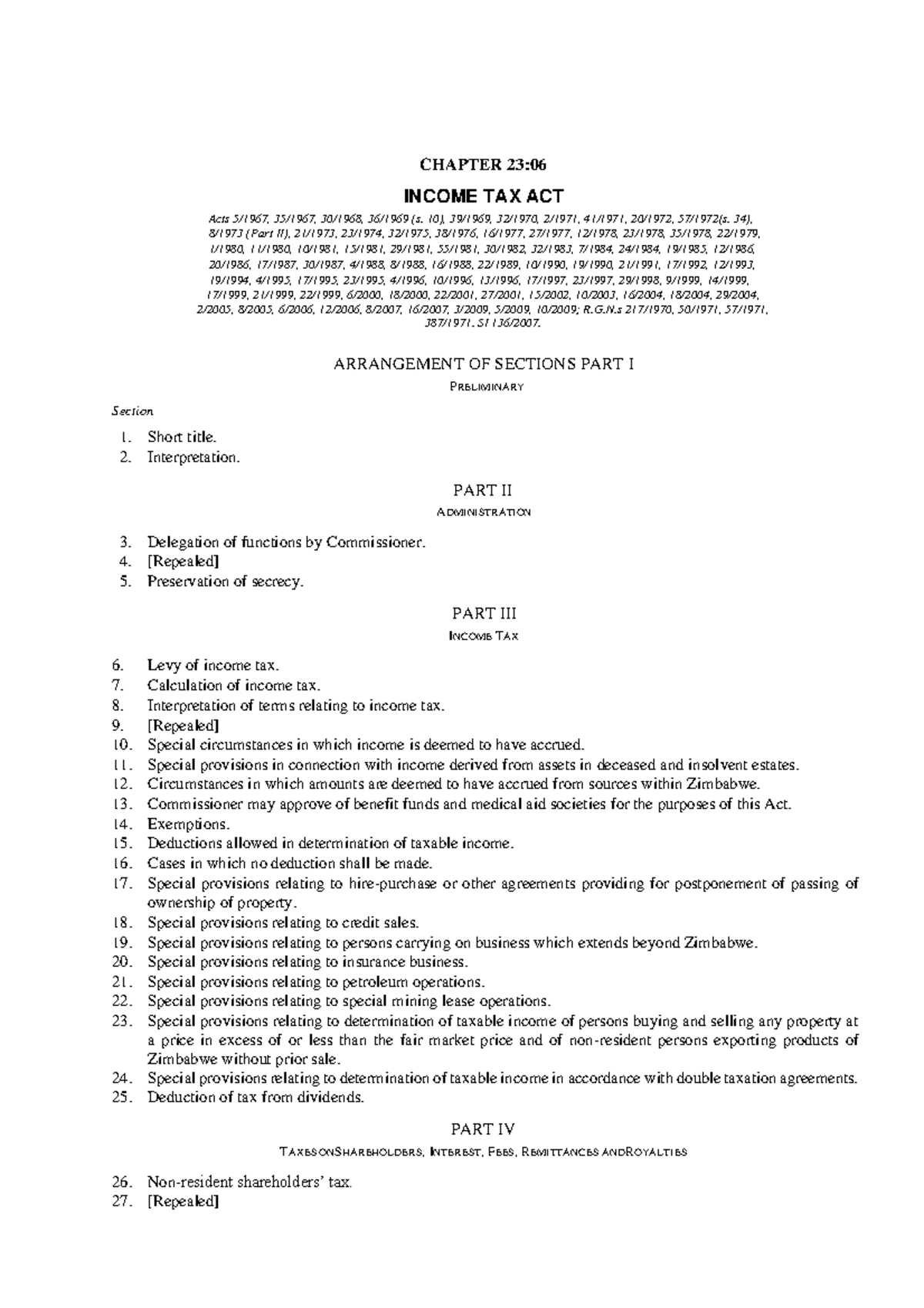 Income tax act popo1 - NOTES - CHAPTER 23: INCOME TAX ACT Acts 5/1967