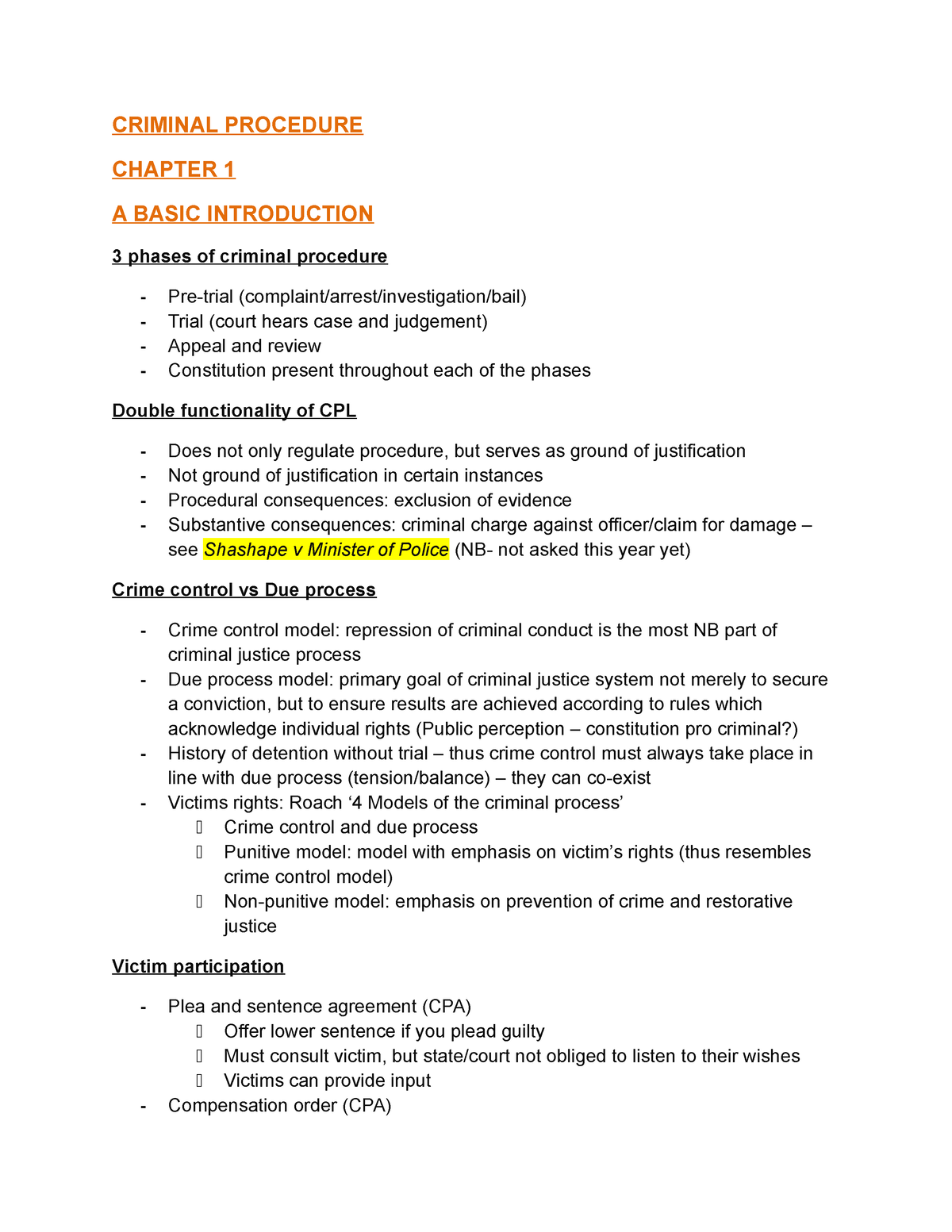 Criminal Procedure Chapter Summaries EXAM - CRIMINAL PROCEDURE CHAPTER ...